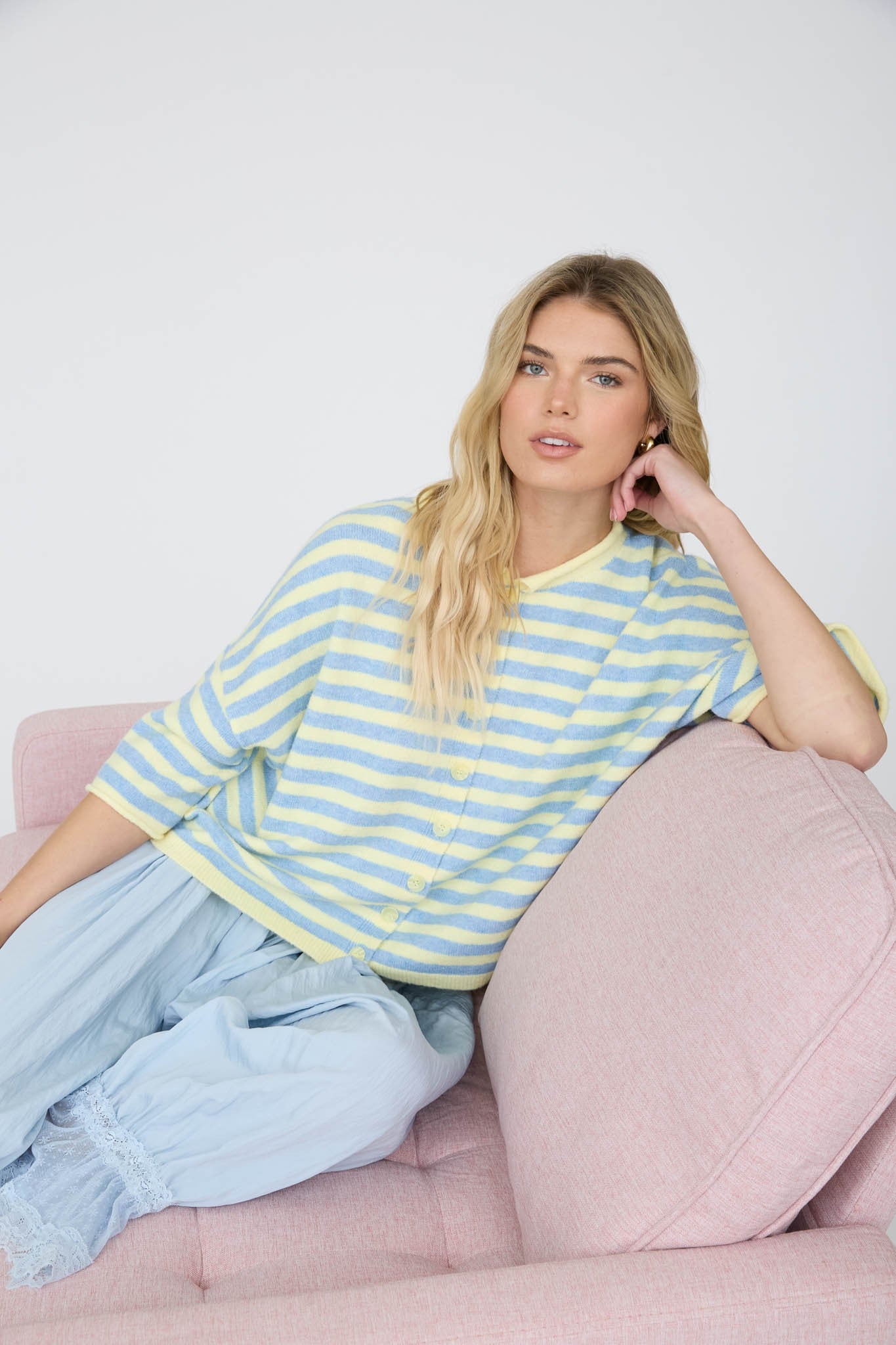 yellow and blue stripe cardigan