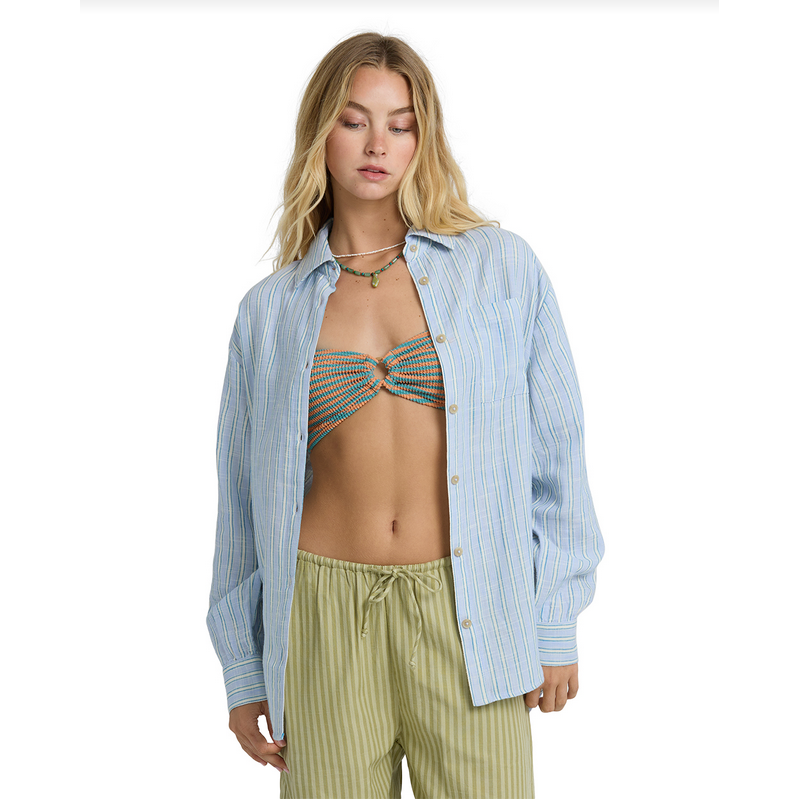 Billabong long sleeve stripe button up shirt
