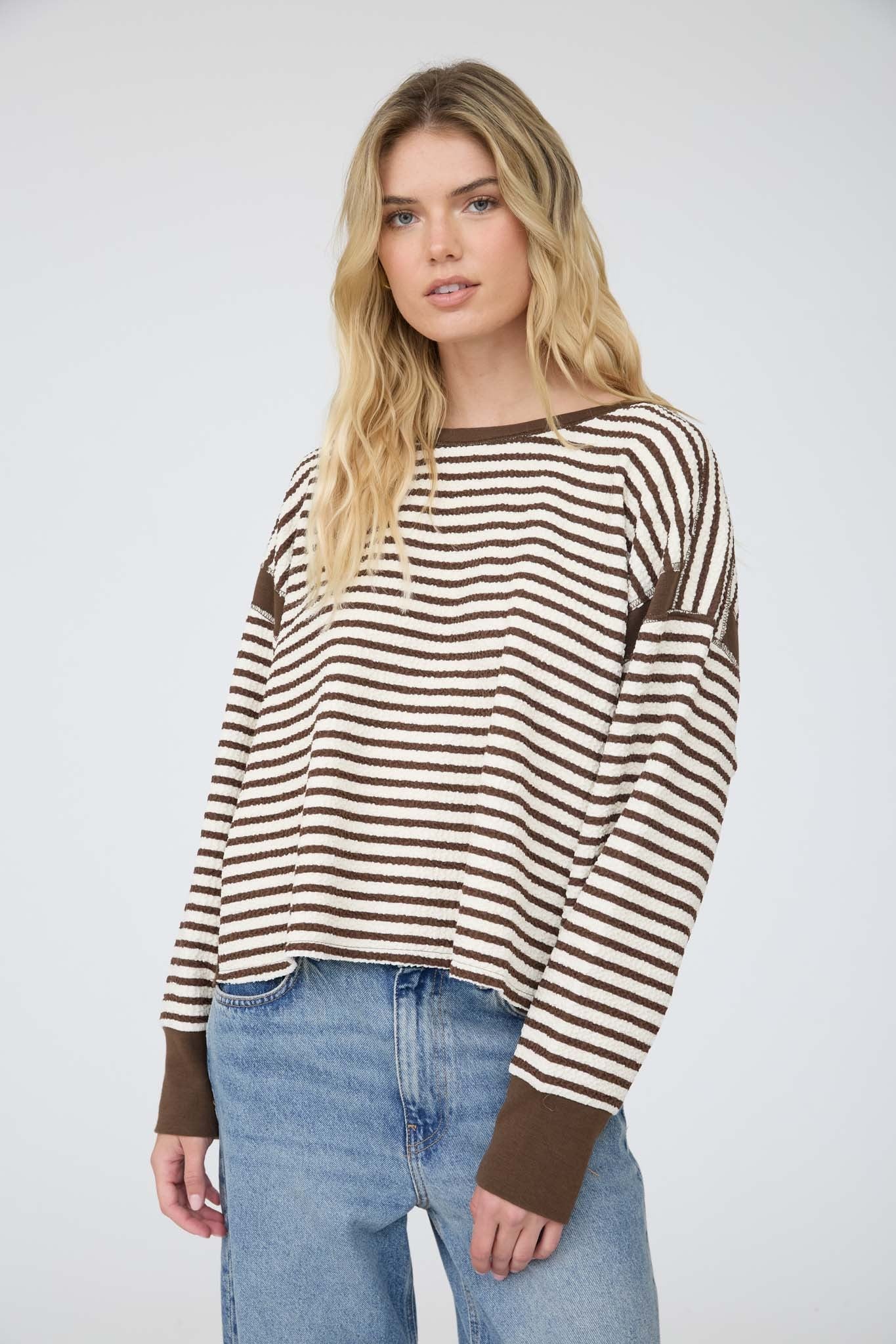 Back Cut-Out Detail Stripe Top || Mocha
