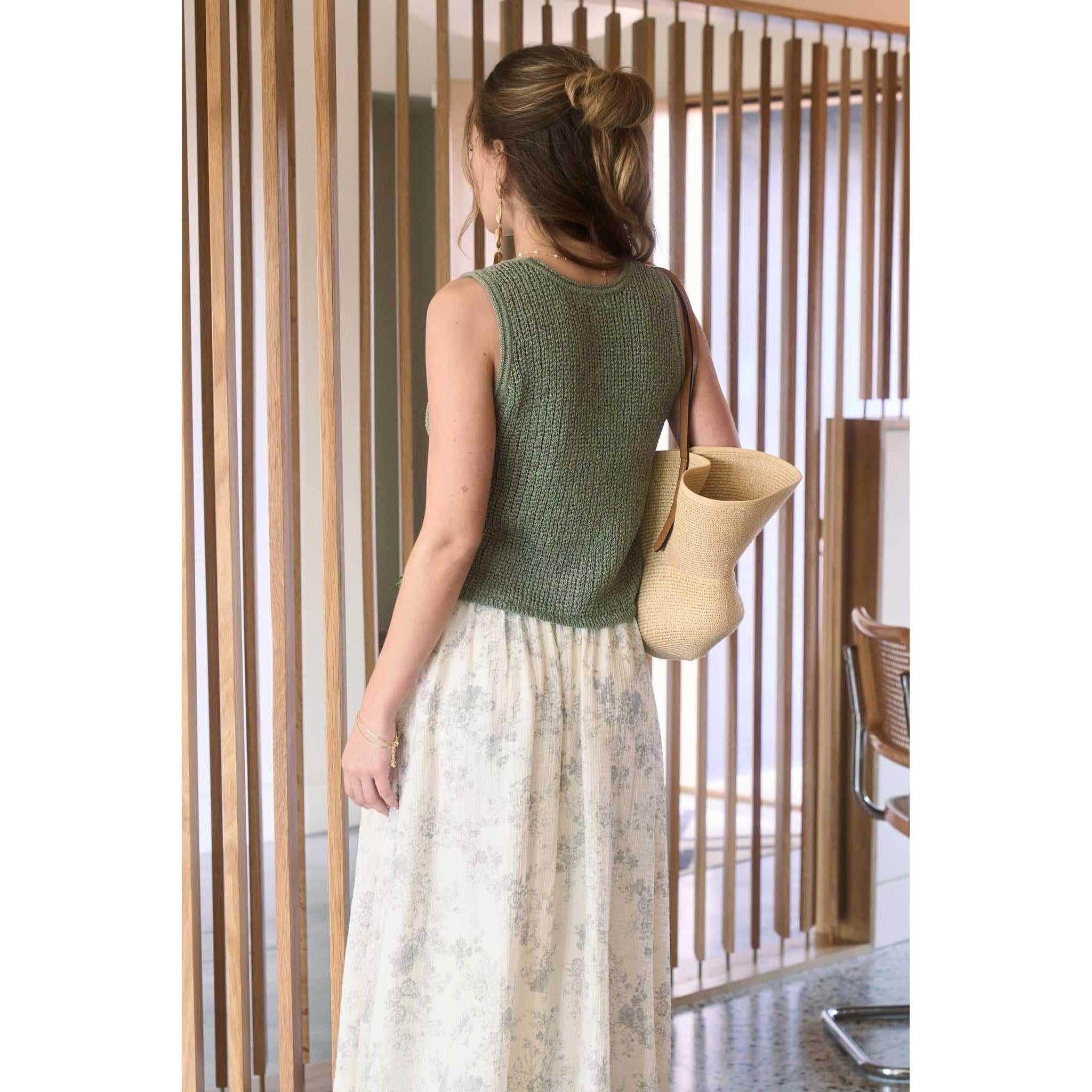 Button Crochet Knit Vest || Olive