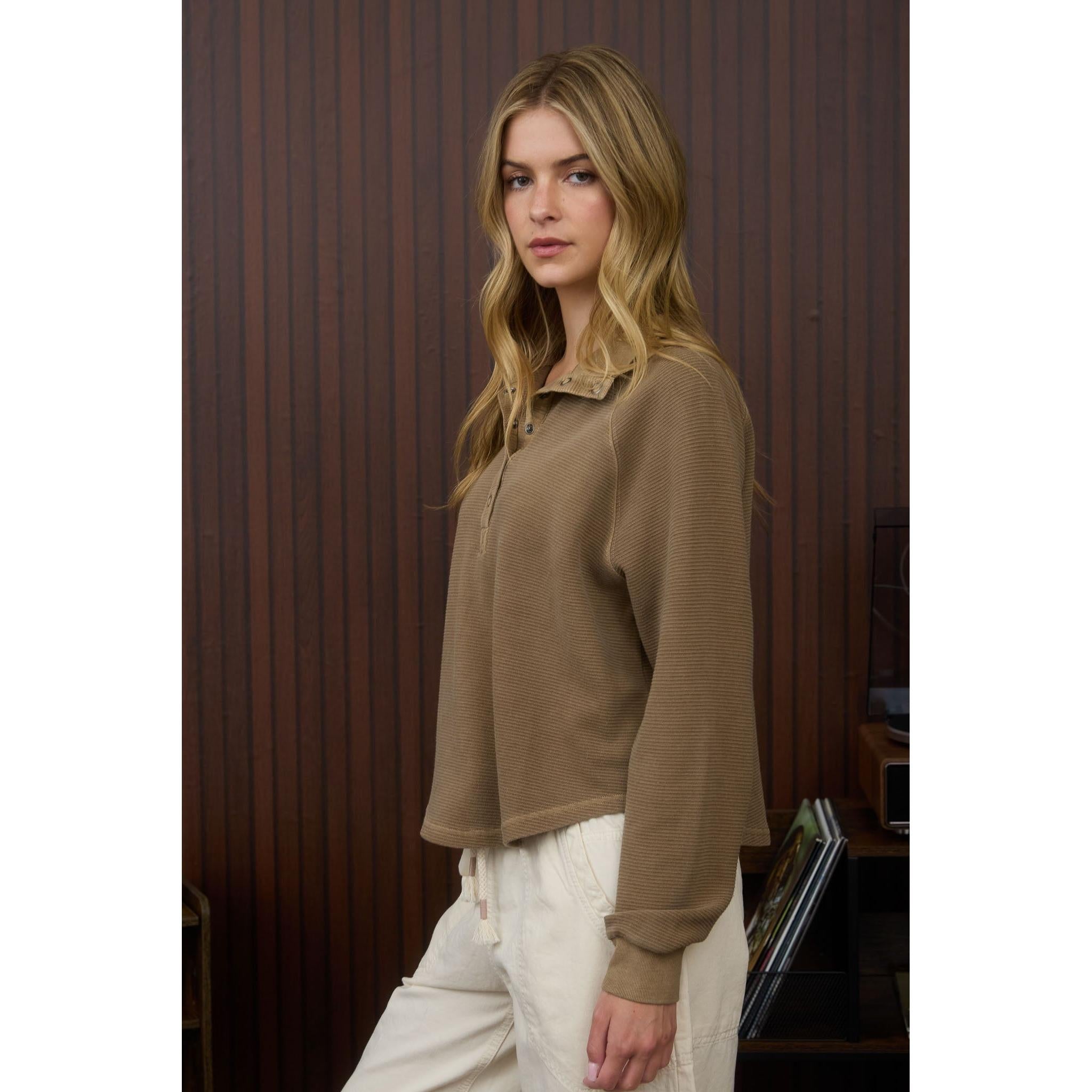 Half Snap Button Long Sleeve