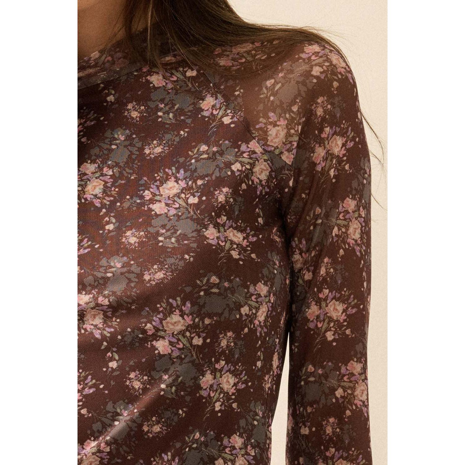 Floral Mesh Top || Brown