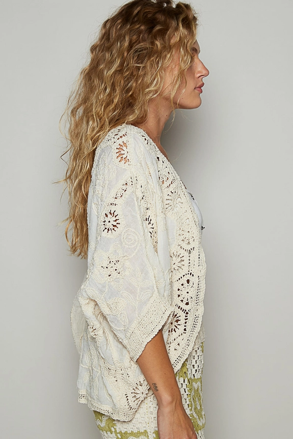 V-Neck Crochet Cardigan || Natural