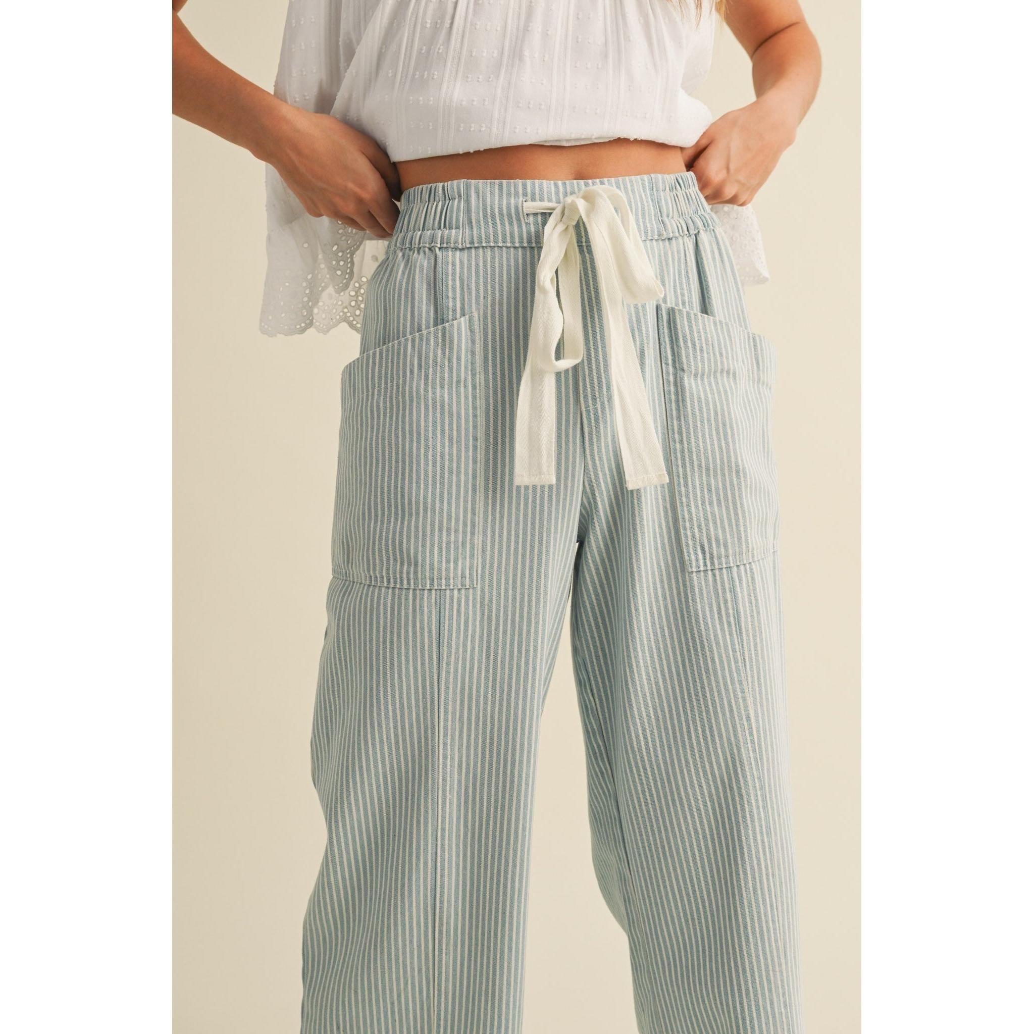 Striped Wide Leg Cropped Pants || Light Blue Stripe