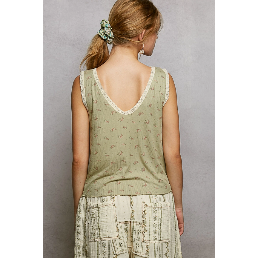 Floral Print Sleeveless Top || Sage