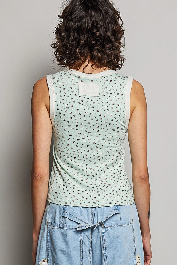 POL Sleeveless Ribbed Floral Print Tank