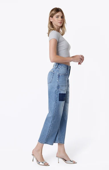 Vervet High Rise Patchwork Crop Barrel Jeans || Awesomely