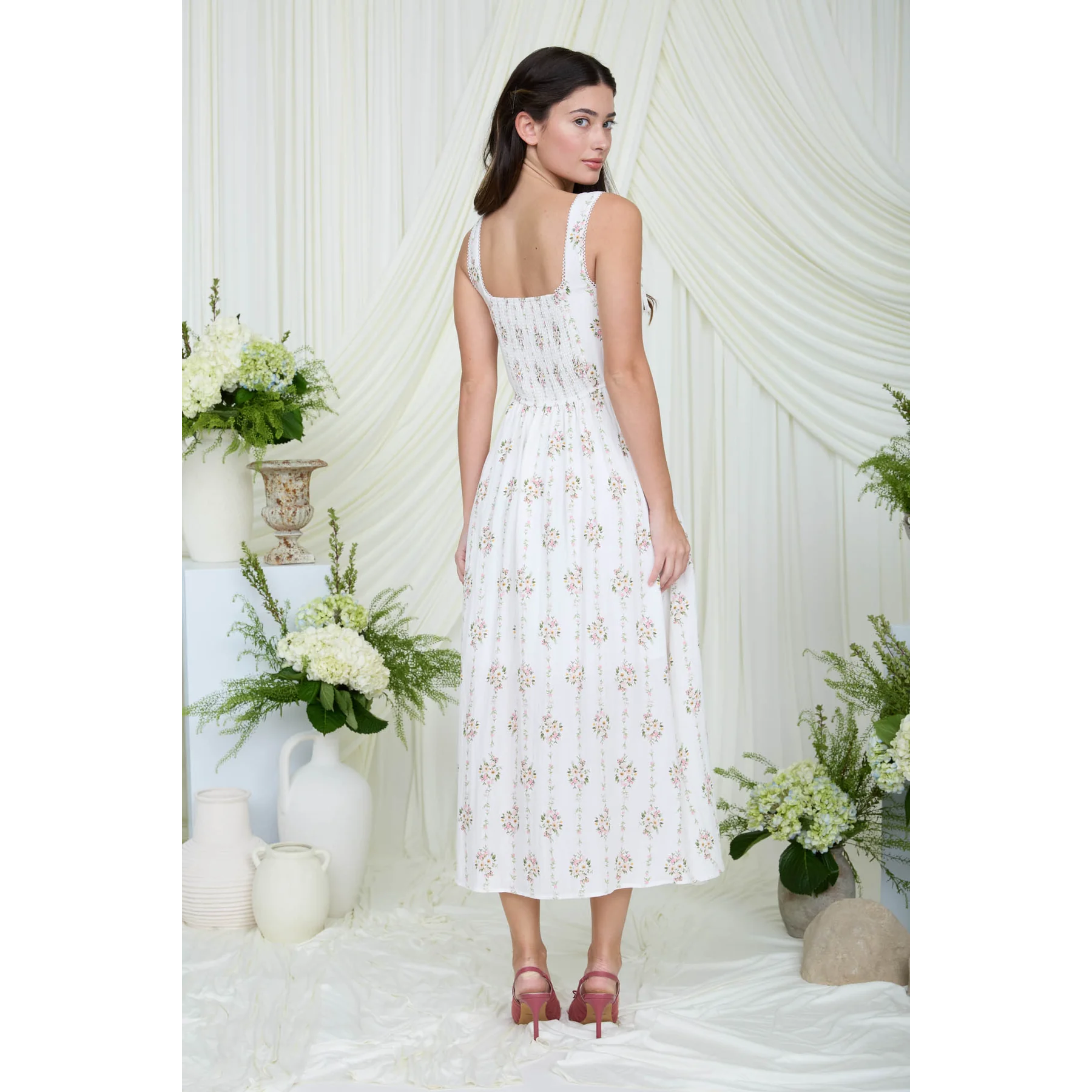 Floral Corset Midi Dress || Ivory-Multi