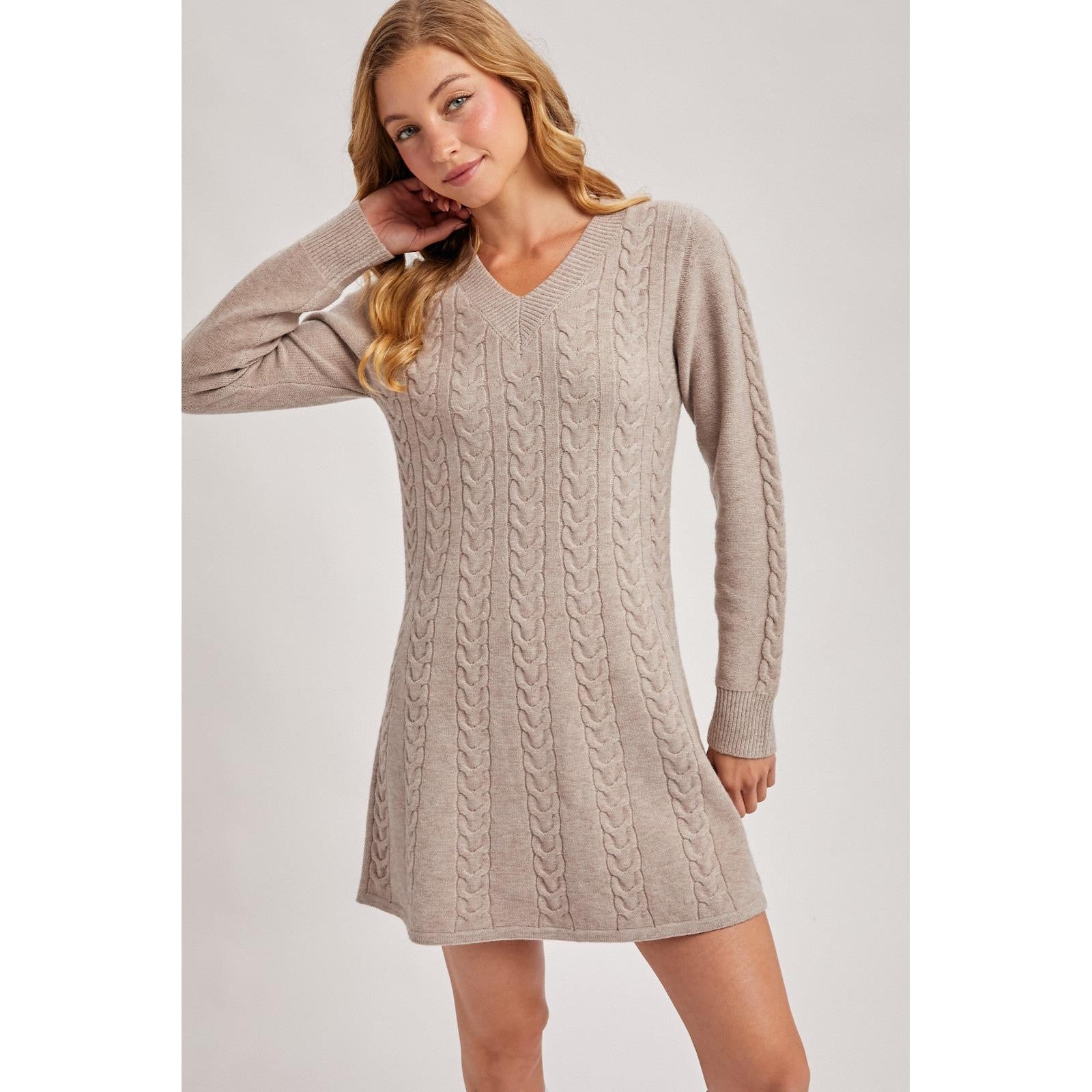 Cable Knit Sweater Dress || Mushroom