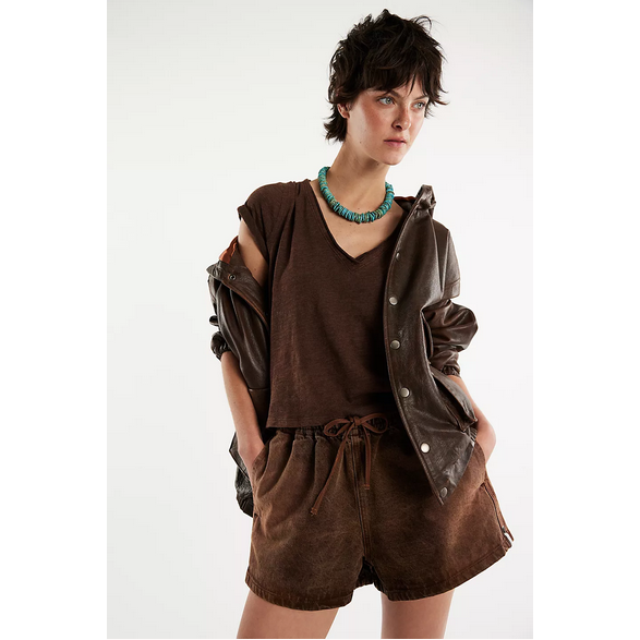 Free People v neck tee in chocolate