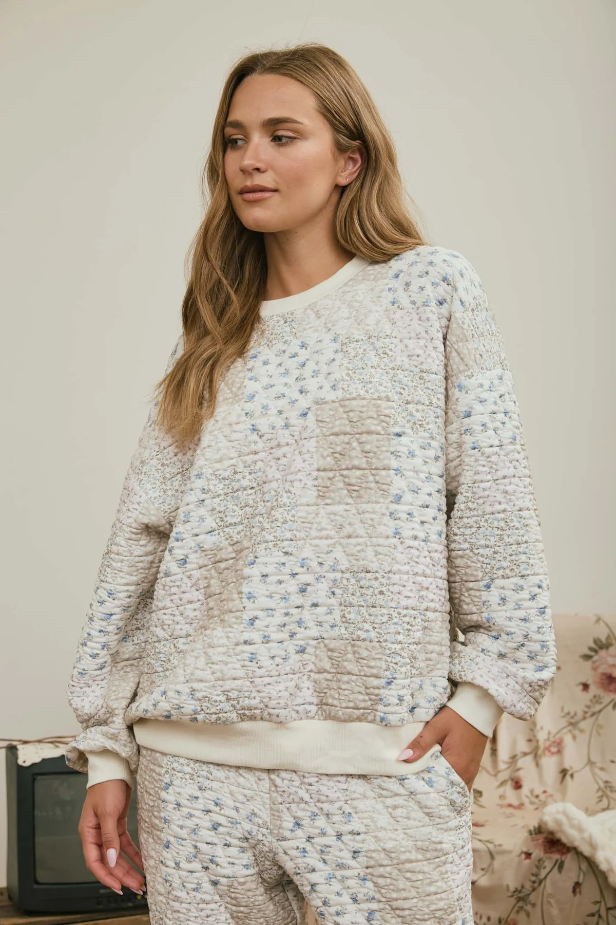 Floral Quilted Patchwork Long Sleeve Top