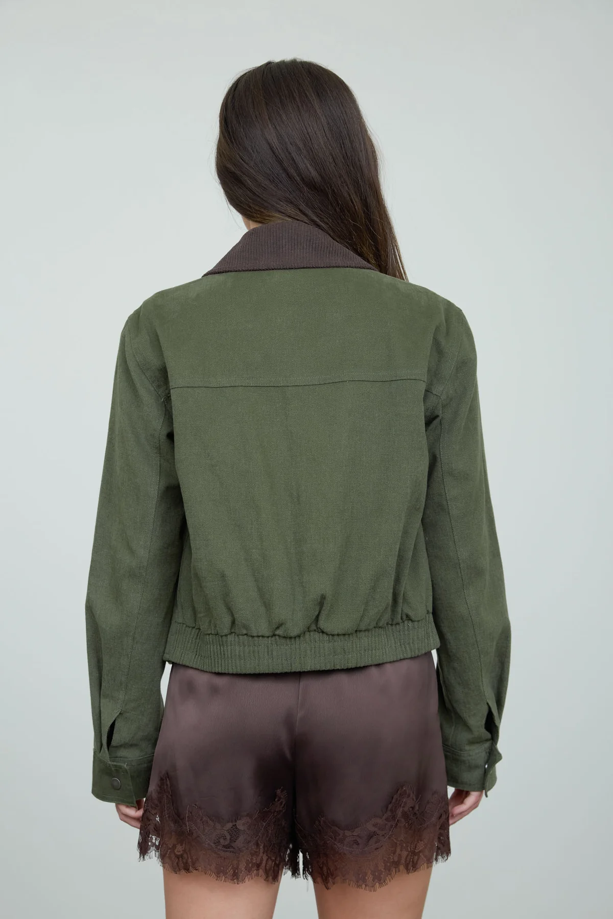 Contrast Corduroy Collar Jacket || Dark Olive