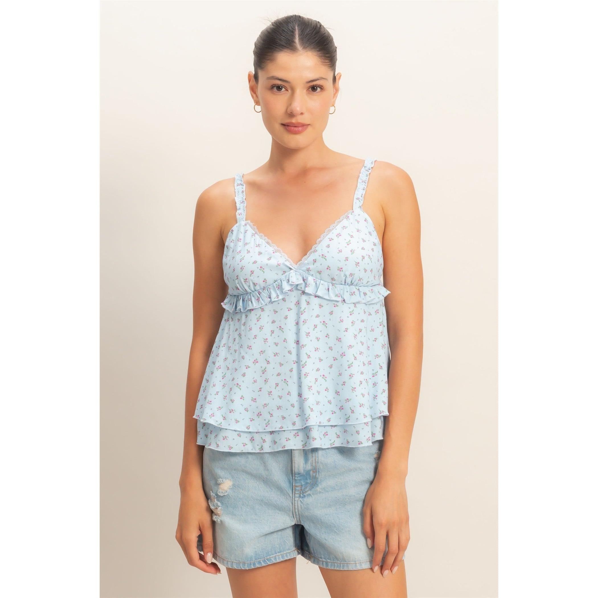 blue ditsy floral cami tank