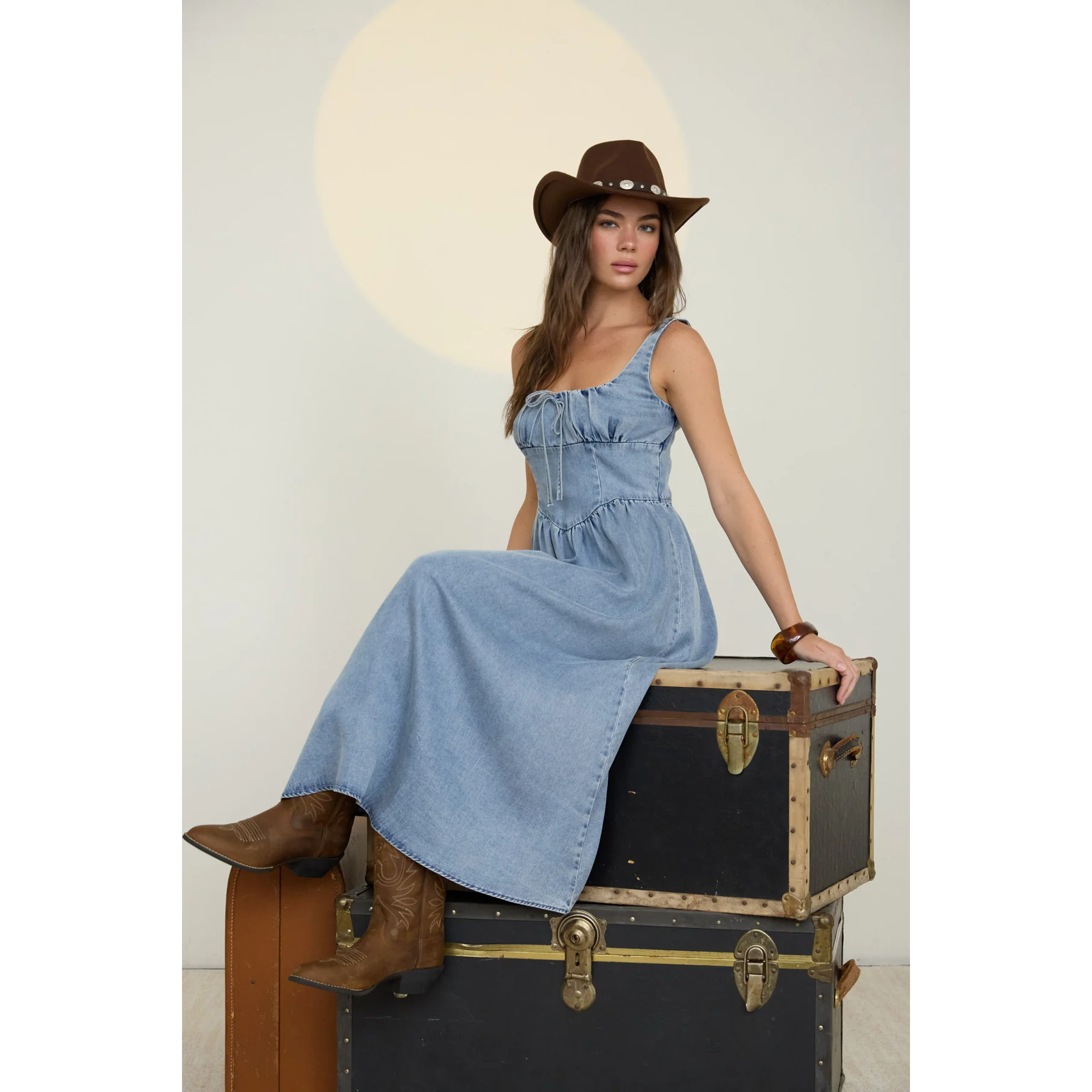 Washed Denim Corset Midi Dress || Chambray