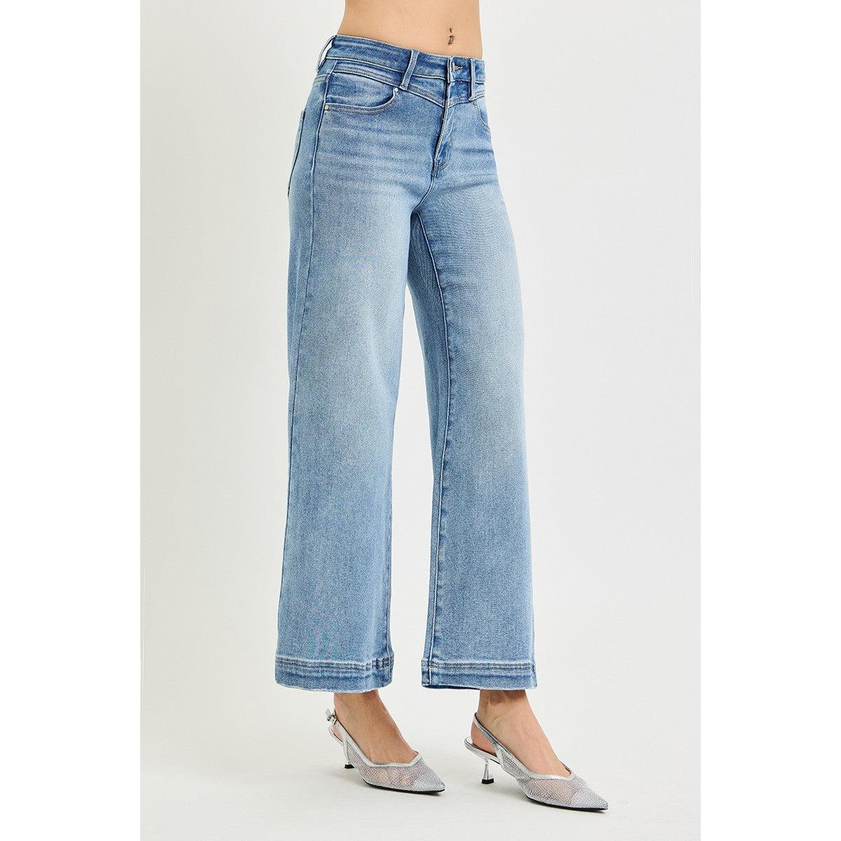 Risen High Rise Crop Wide Front Yoke Detail Jeans