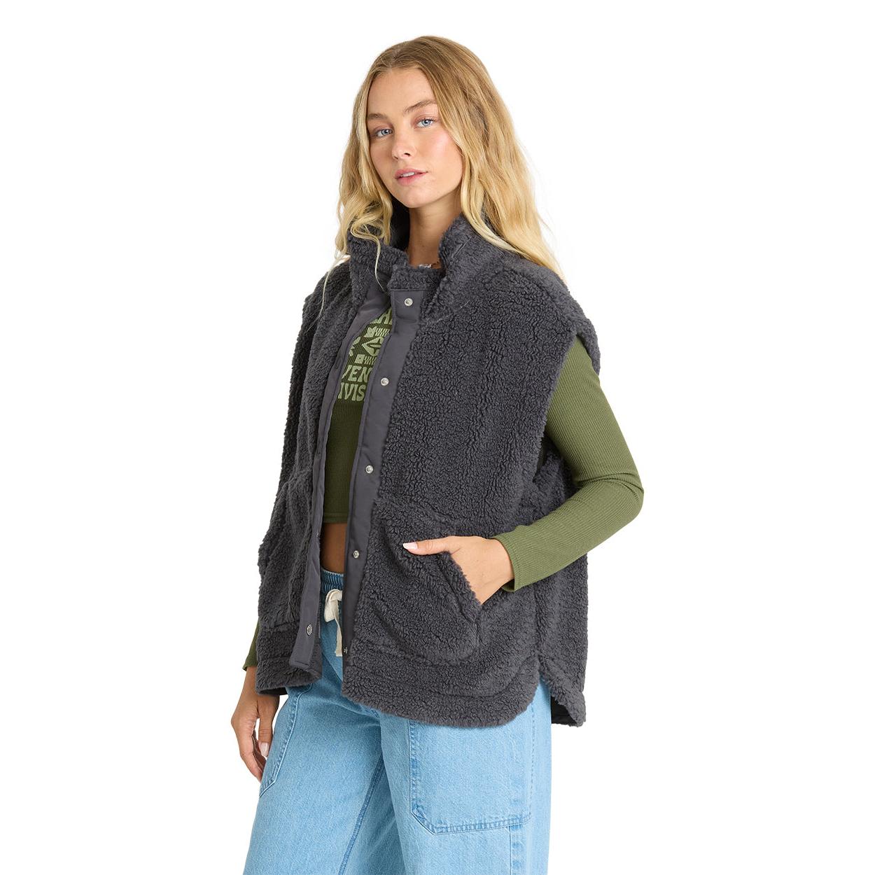 Billabong Waver Sherpa Vest || Washed Black