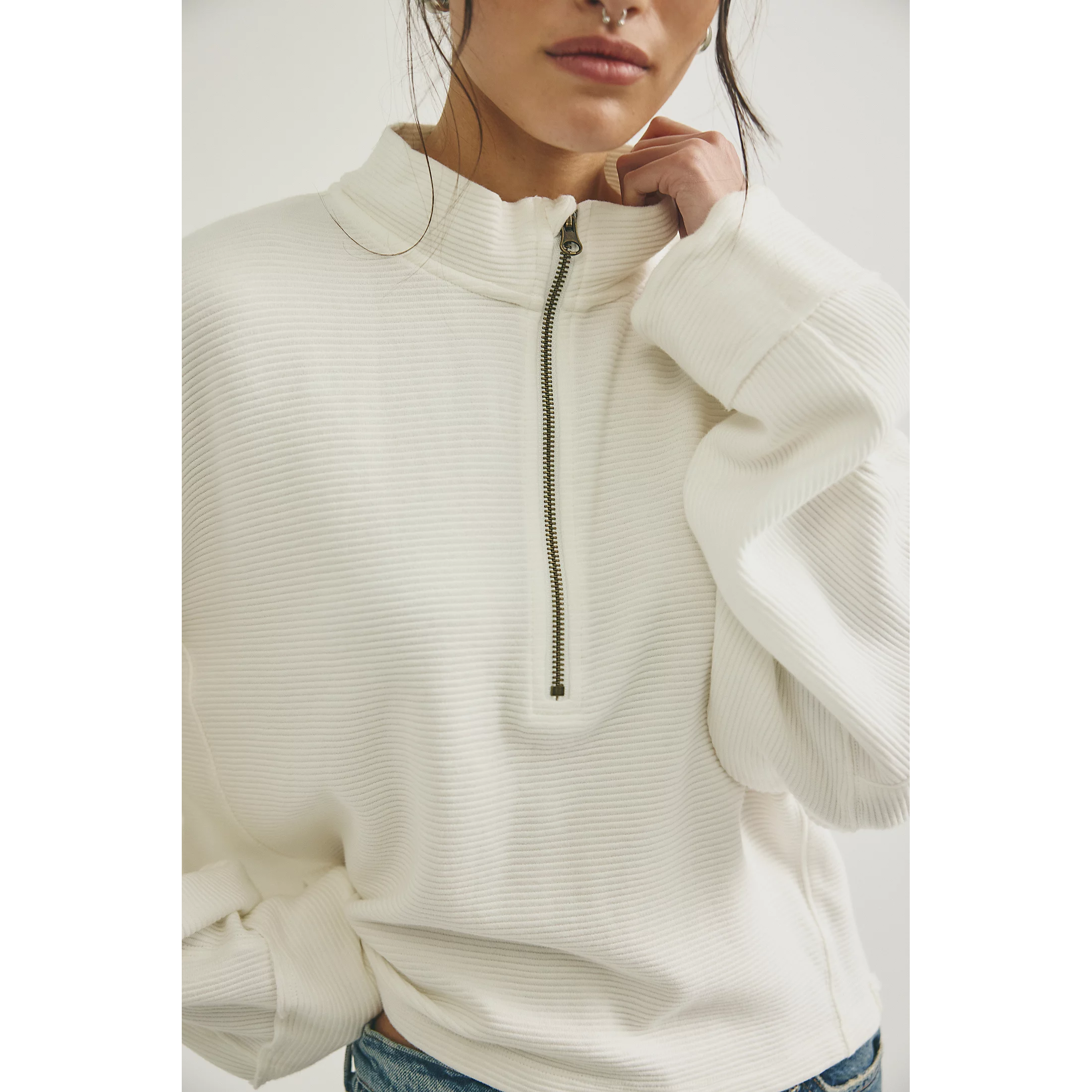 Free People Celeste Quarter Zip || Clean Ivory