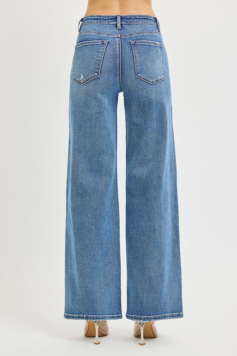 Risen High Rise Wide Leg Jeans || Medium Wash