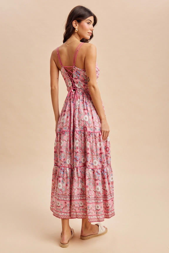 Floral Print Button Down Maxi Dress || Fuchsia