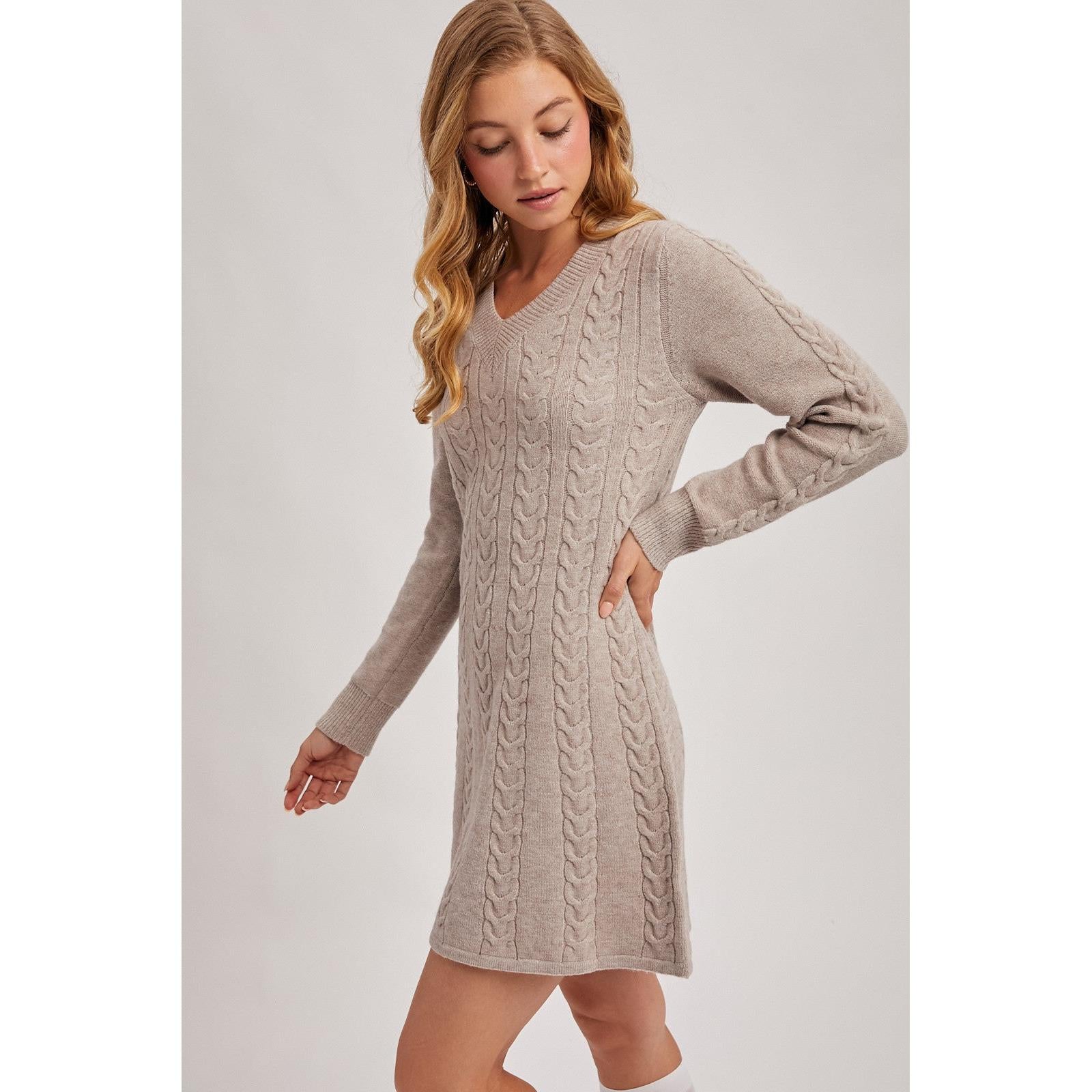 Cable Knit Sweater Dress || Mushroom
