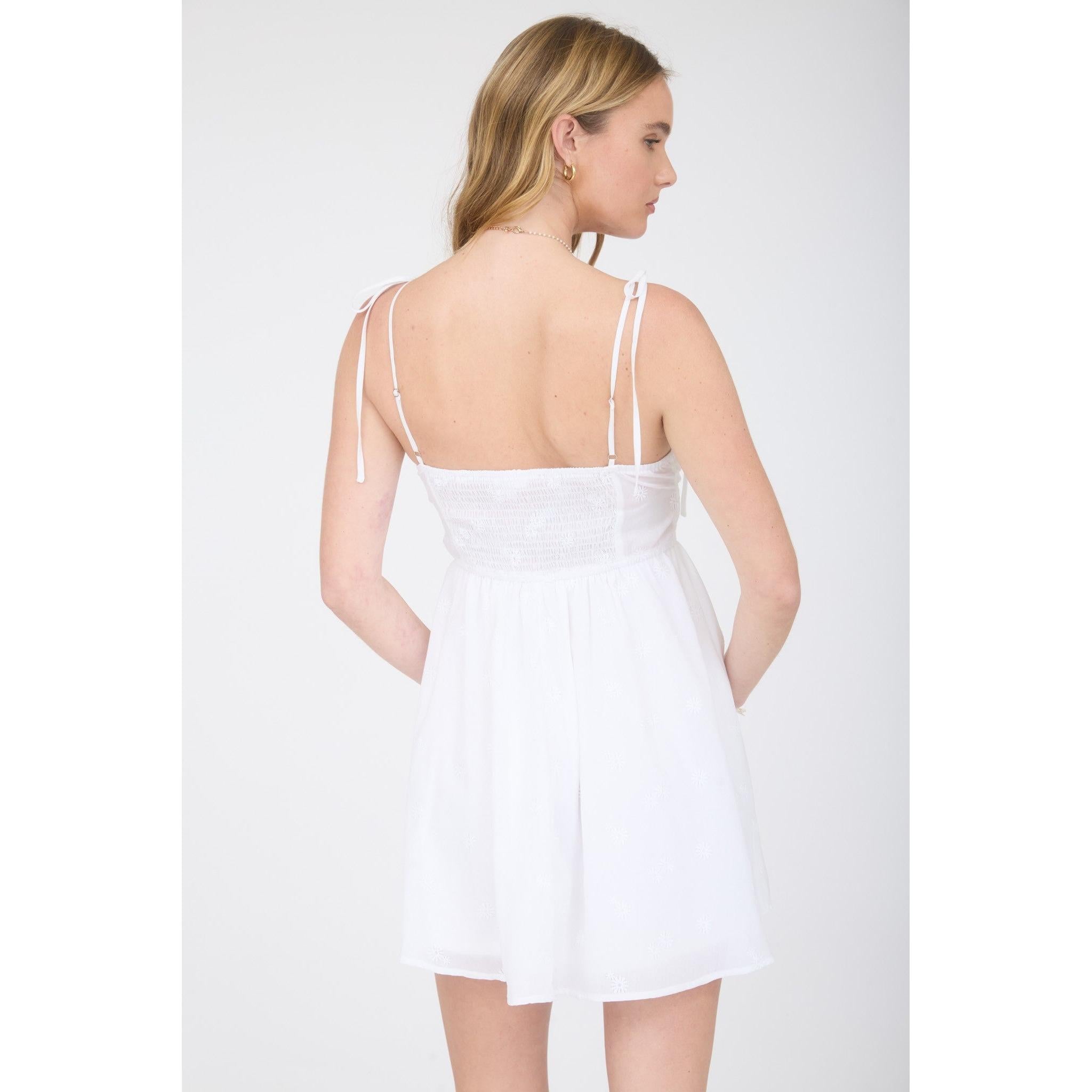 Floral Embroidery Corset Mini Dress || White