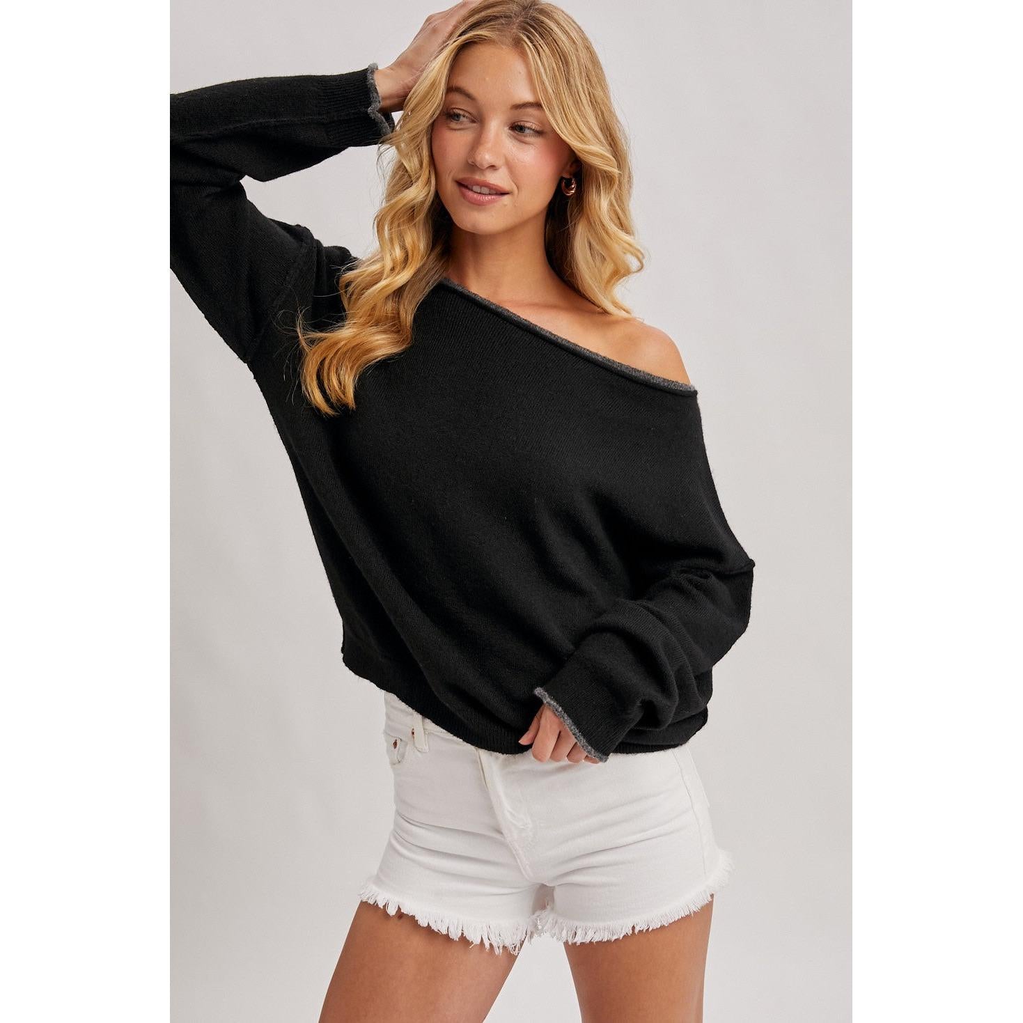 Black off shoulder soft brushed sweater 