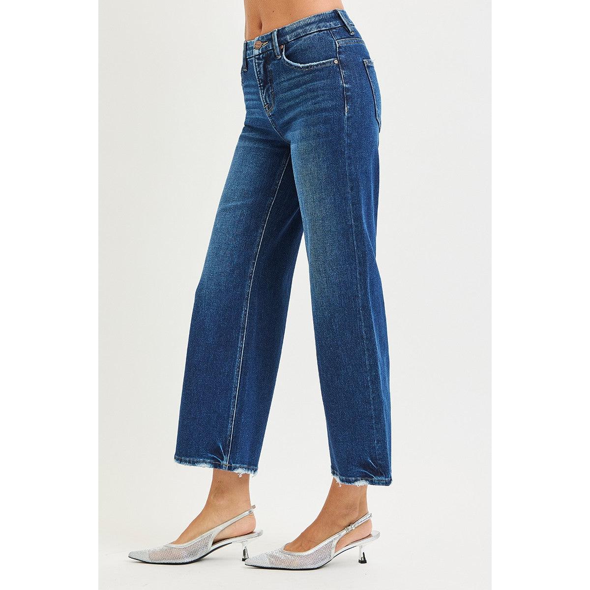 Tummy Control Stretch High Rise Crop Wide || Dark