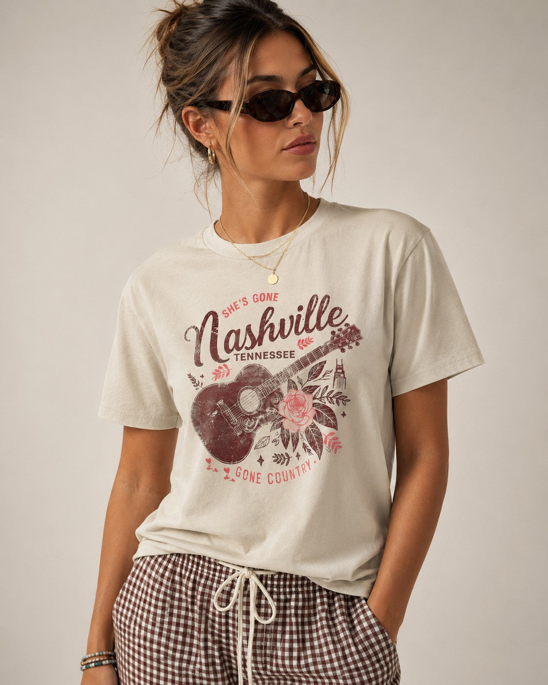 Nashville floral guitar graphic tee