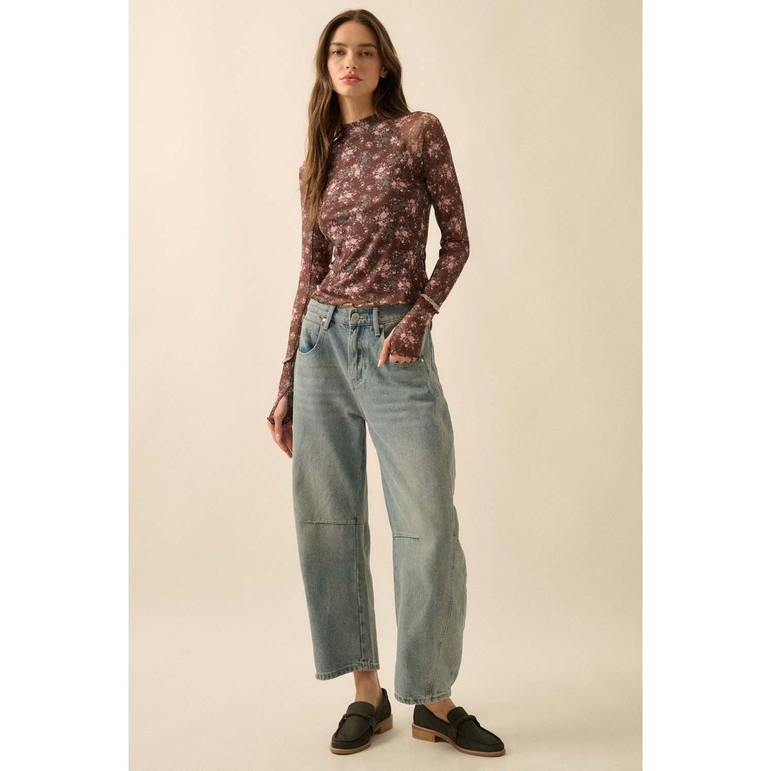 Floral Mesh Top || Brown
