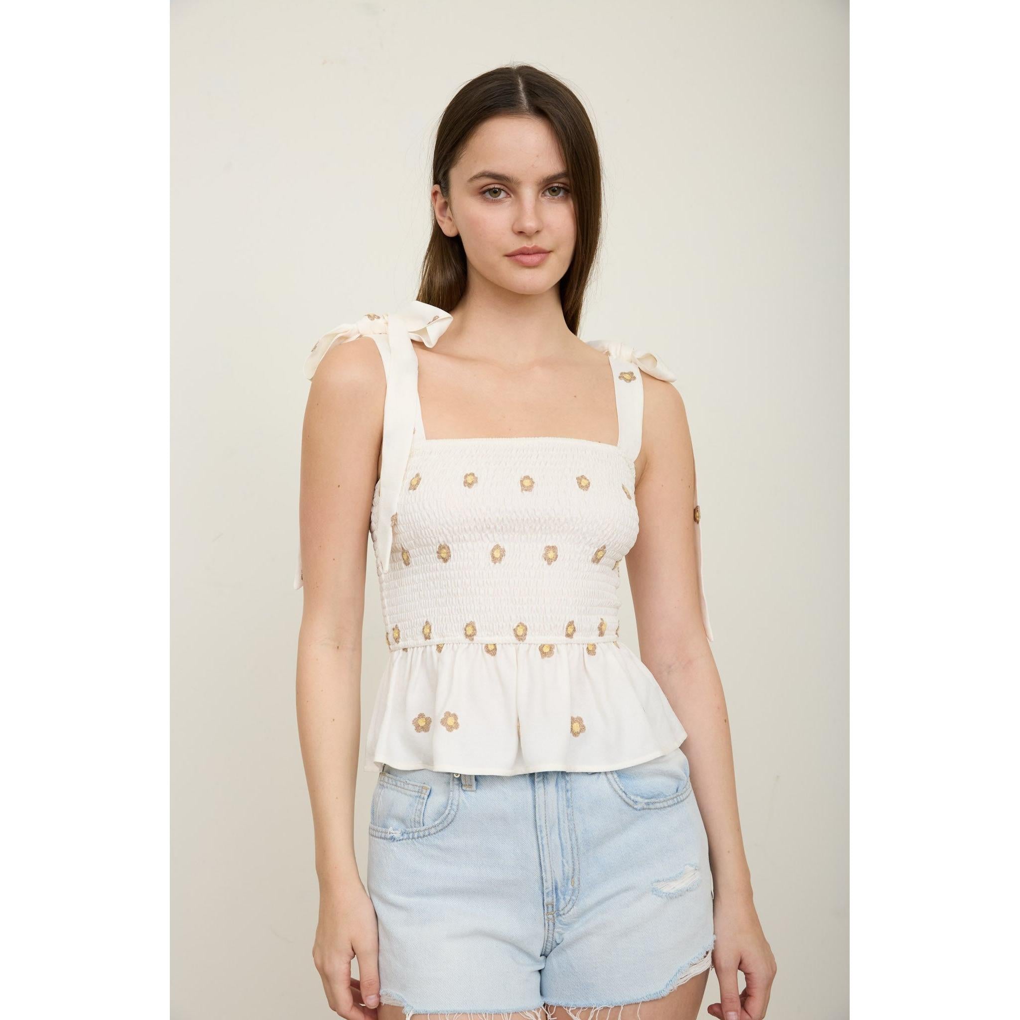 Tie Strap Top with Embroidery 