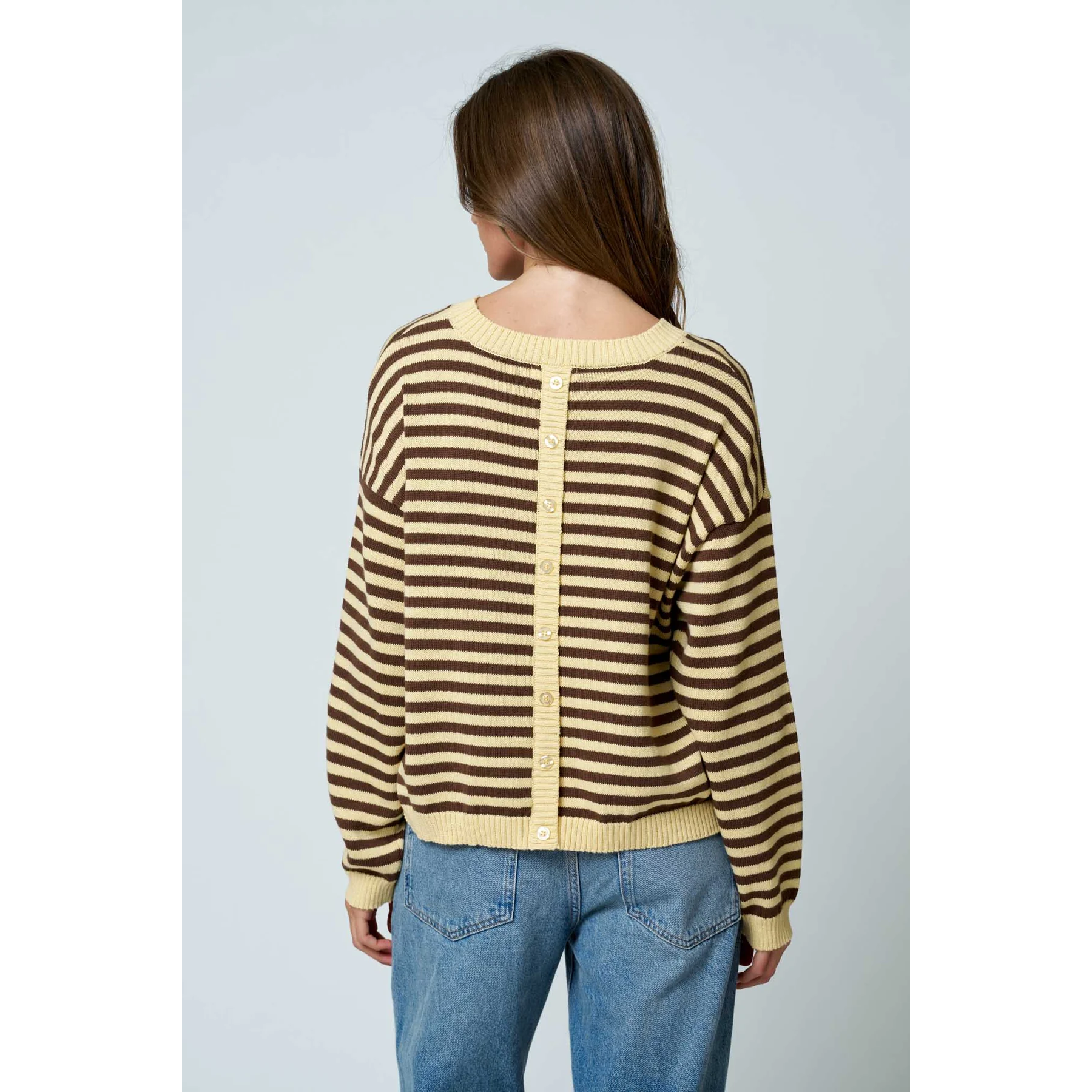 Stripe Back Button Detail Sweater