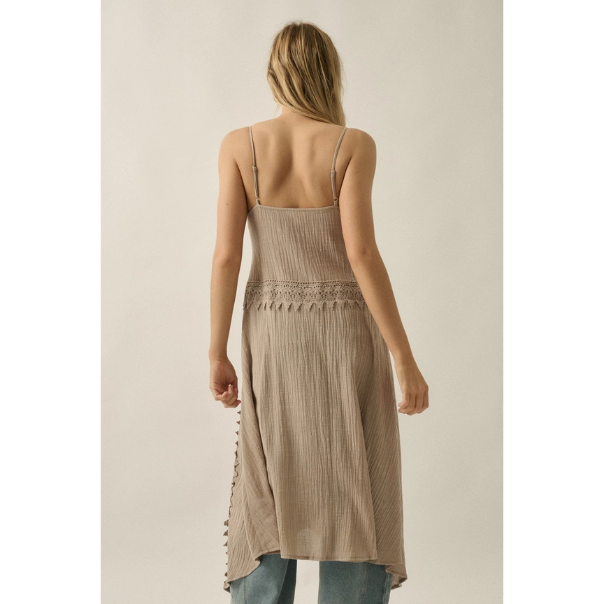 Lace-Trimmed Button-Front Cami Maxi Top || Stone