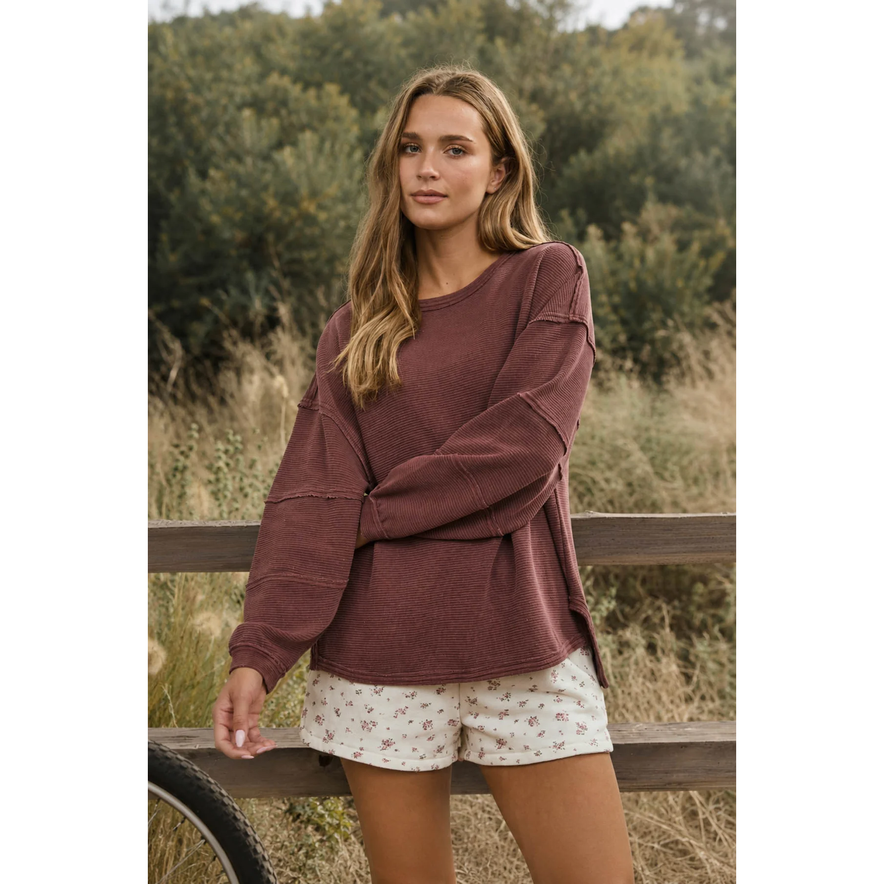 maroon exposed seam top