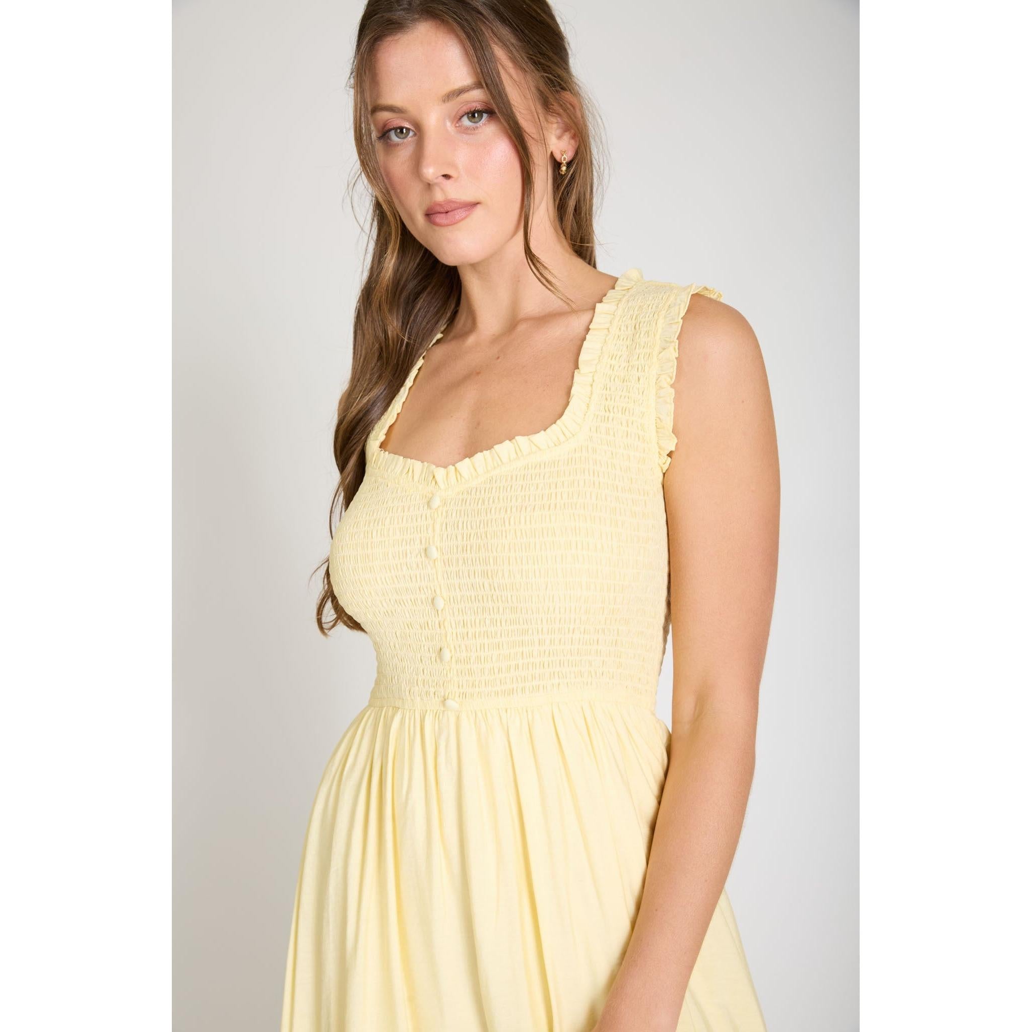 Sweetheart Smocked Midi Dress || Butter Yellow