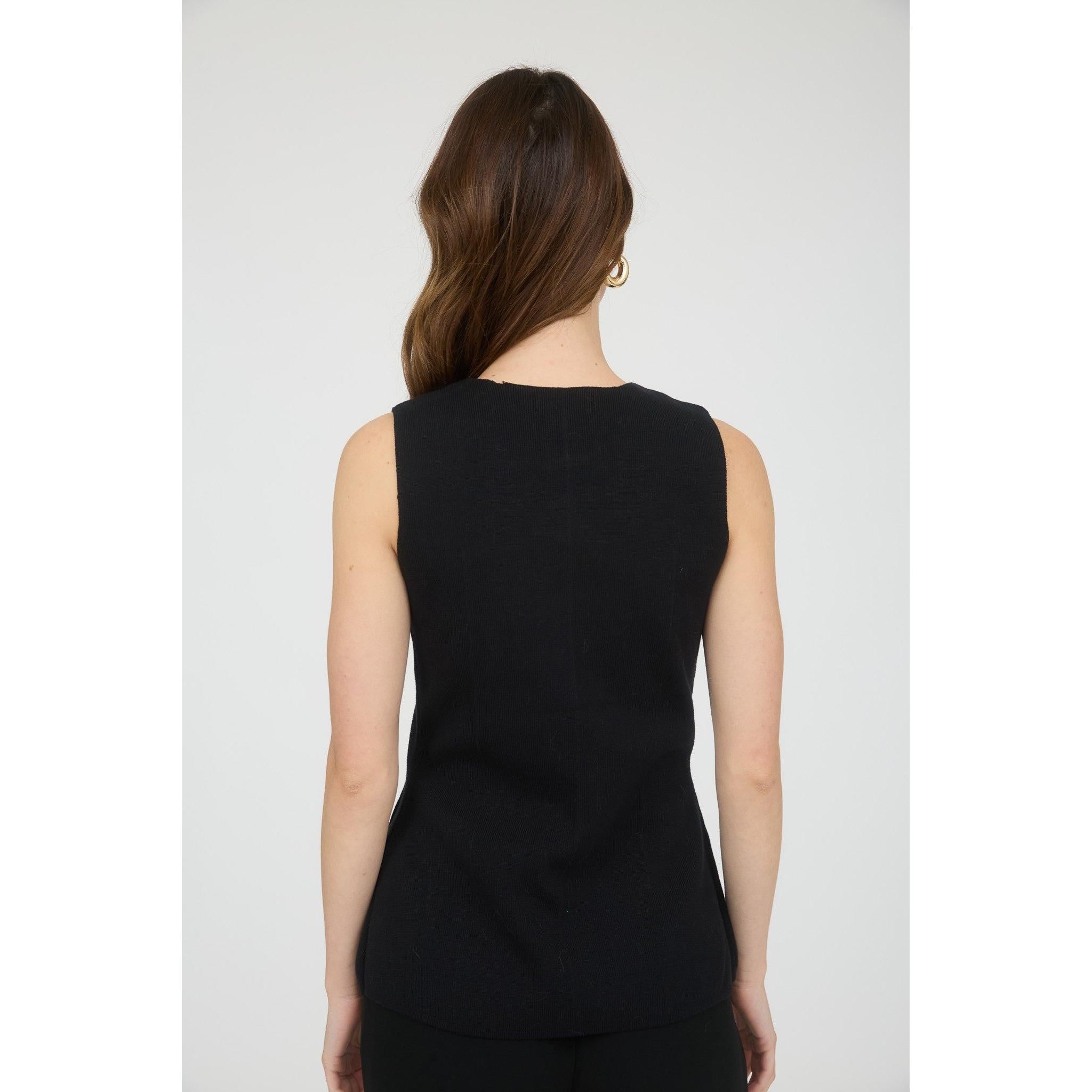 Button Down Sleeveless Knit Vest || Black