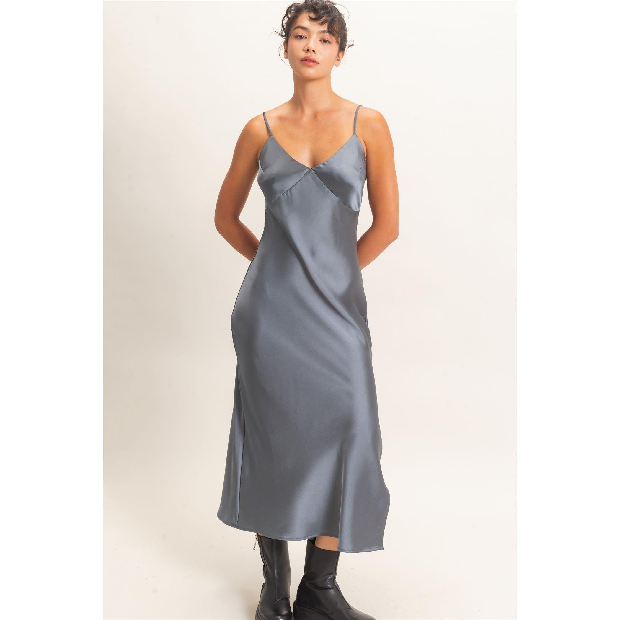 Satin v neck midi dress