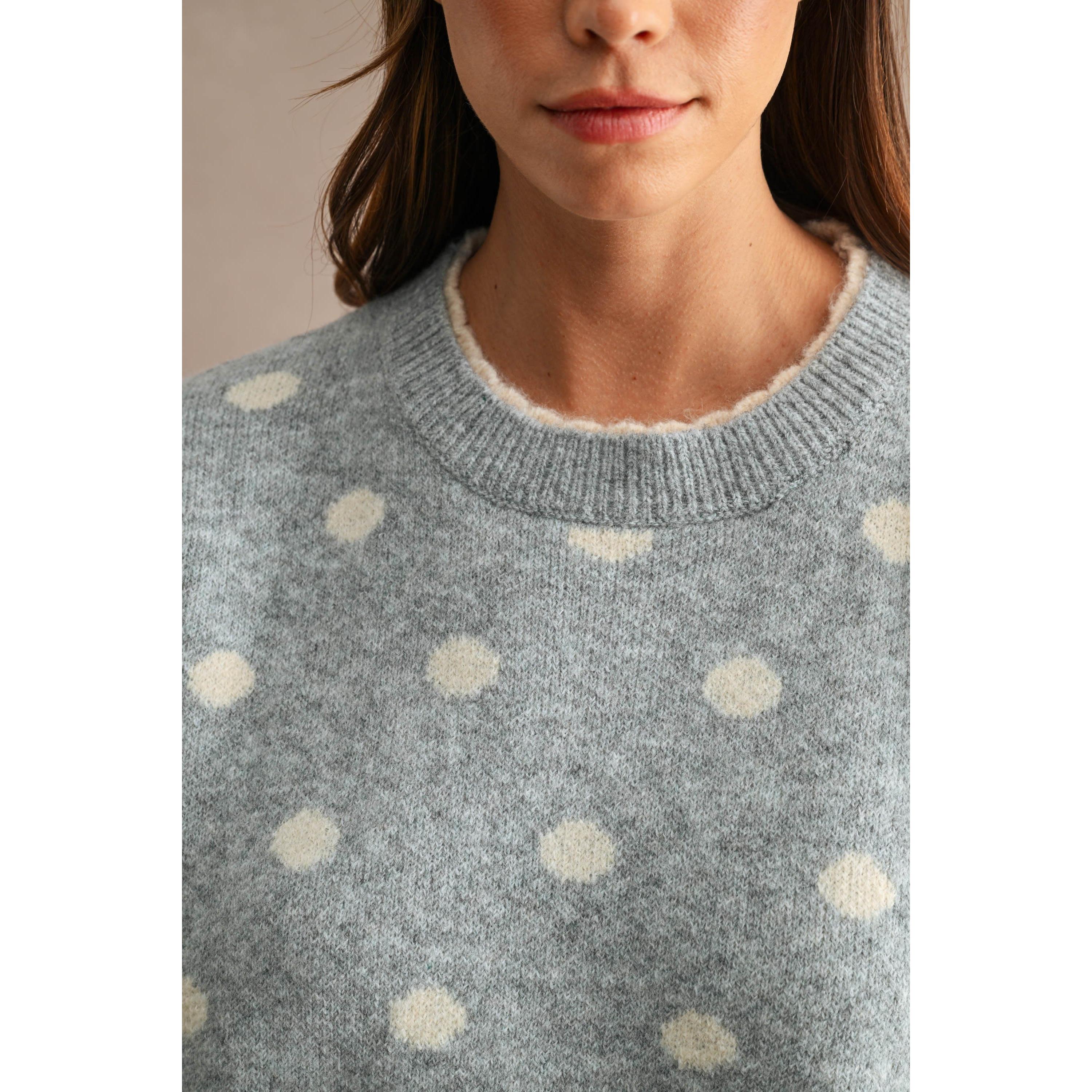 Contrast Trim Polka Dot Sweater || Heather Grey