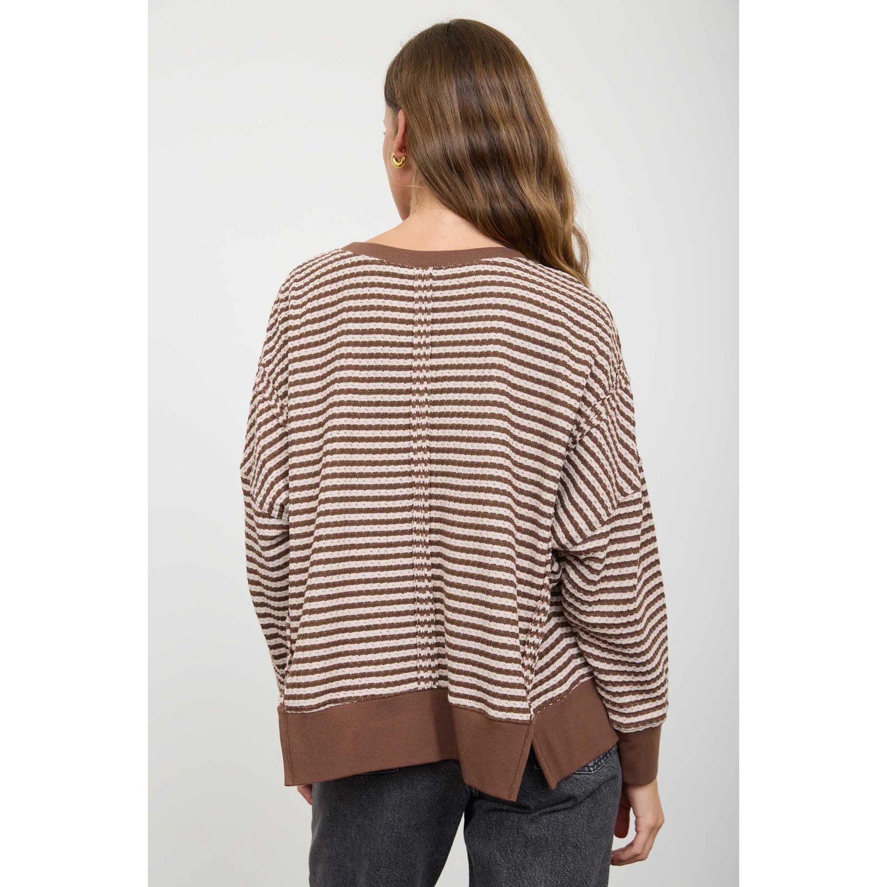 Stripe Exposed Seam Split Hem Top