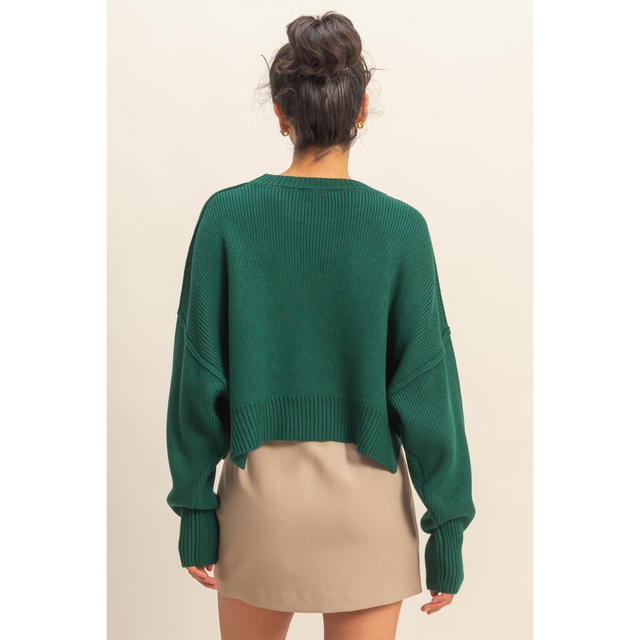 Oversized Ribbed Knit Sweater || Emerald Green