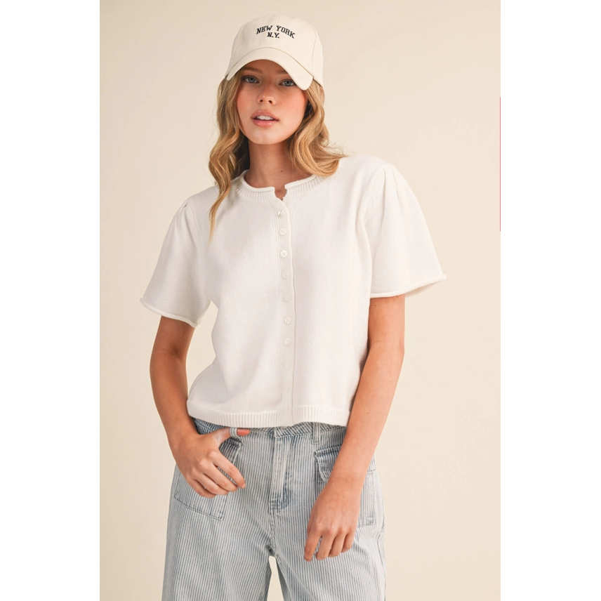 white short sleeve cardigan