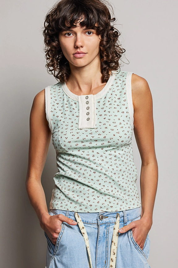POL ditsy floral henley tank