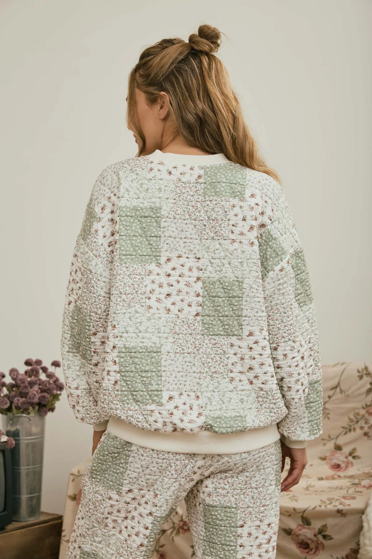 Floral Quilted Patchwork Long Sleeve Top