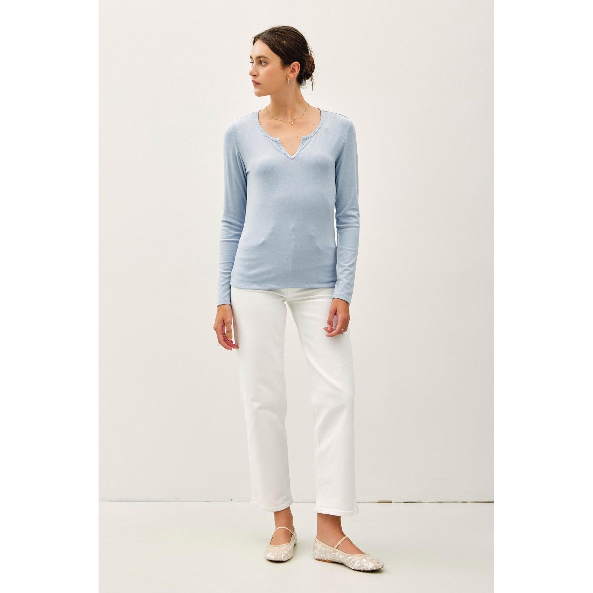 Soft Split Neck Long Sleeve Tee