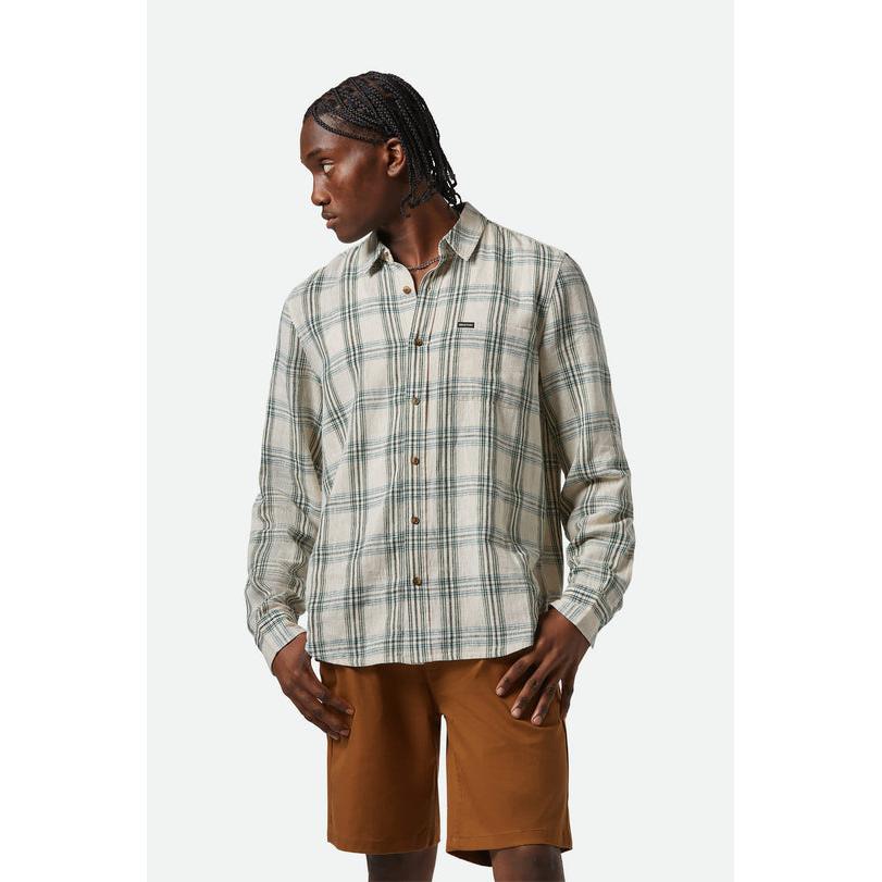 Brixton Charter Linen Blend Woven || Off White/Ivy Green Plaid