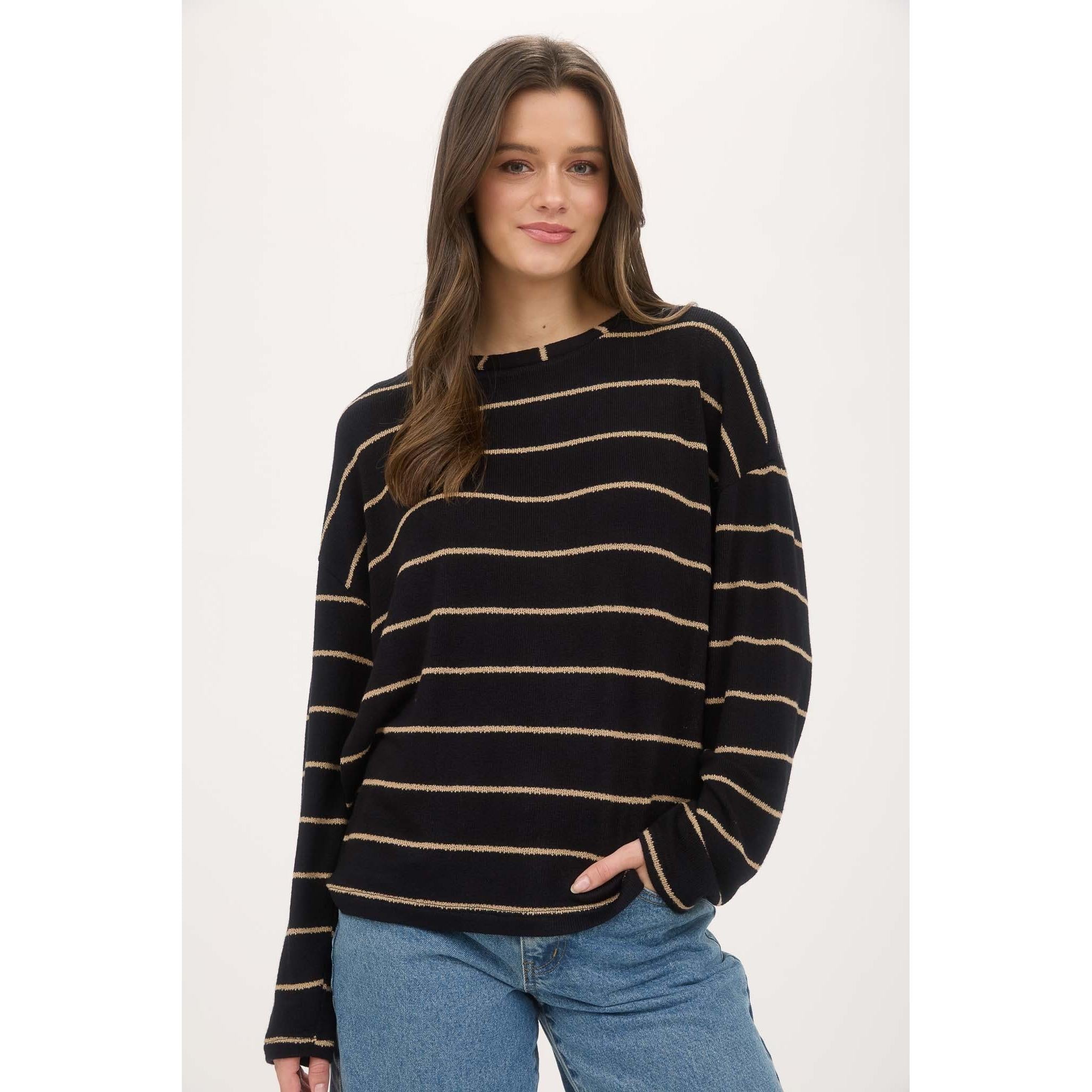 Drop Shoulder Knit Top || Black