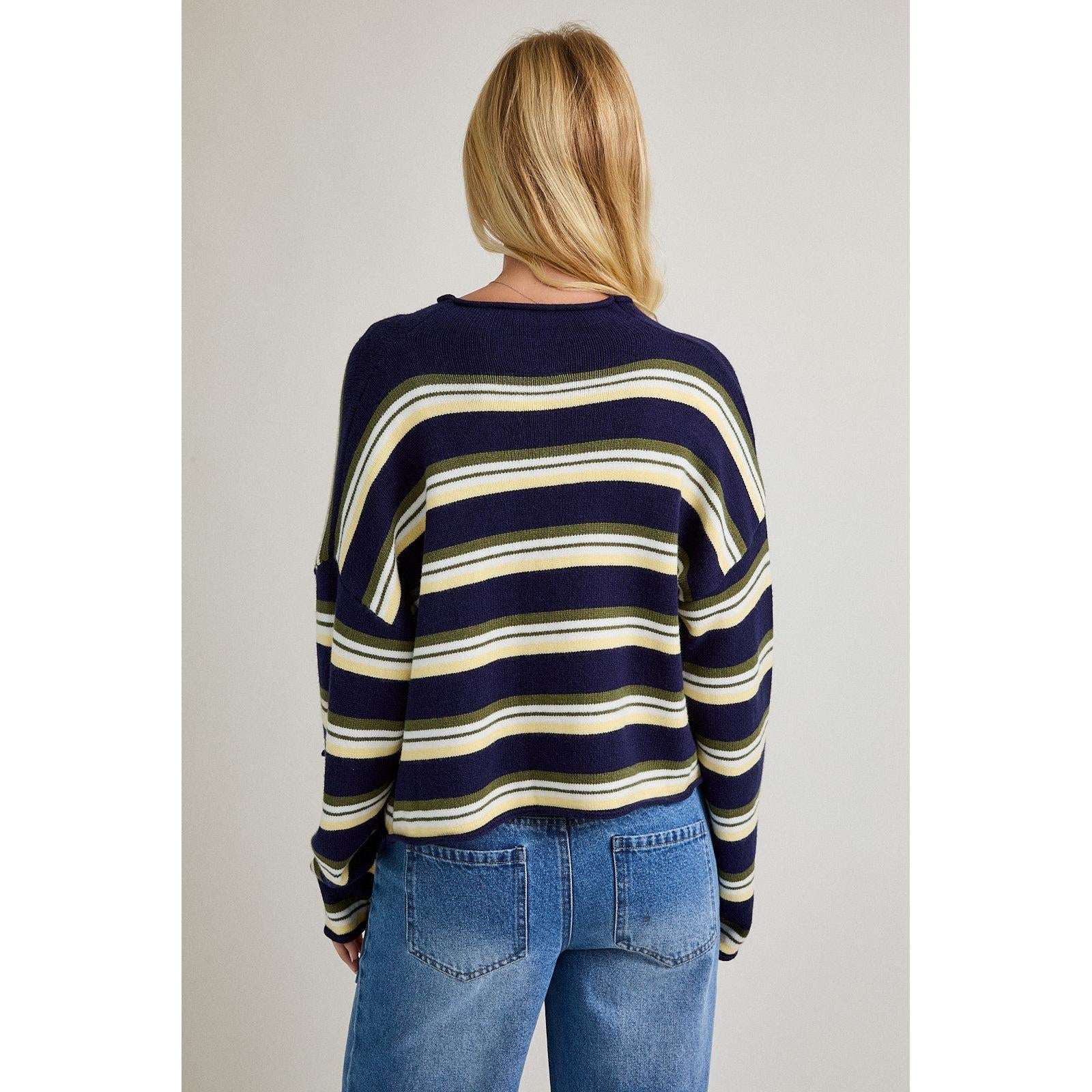 Roll Hem Striped Cardigan