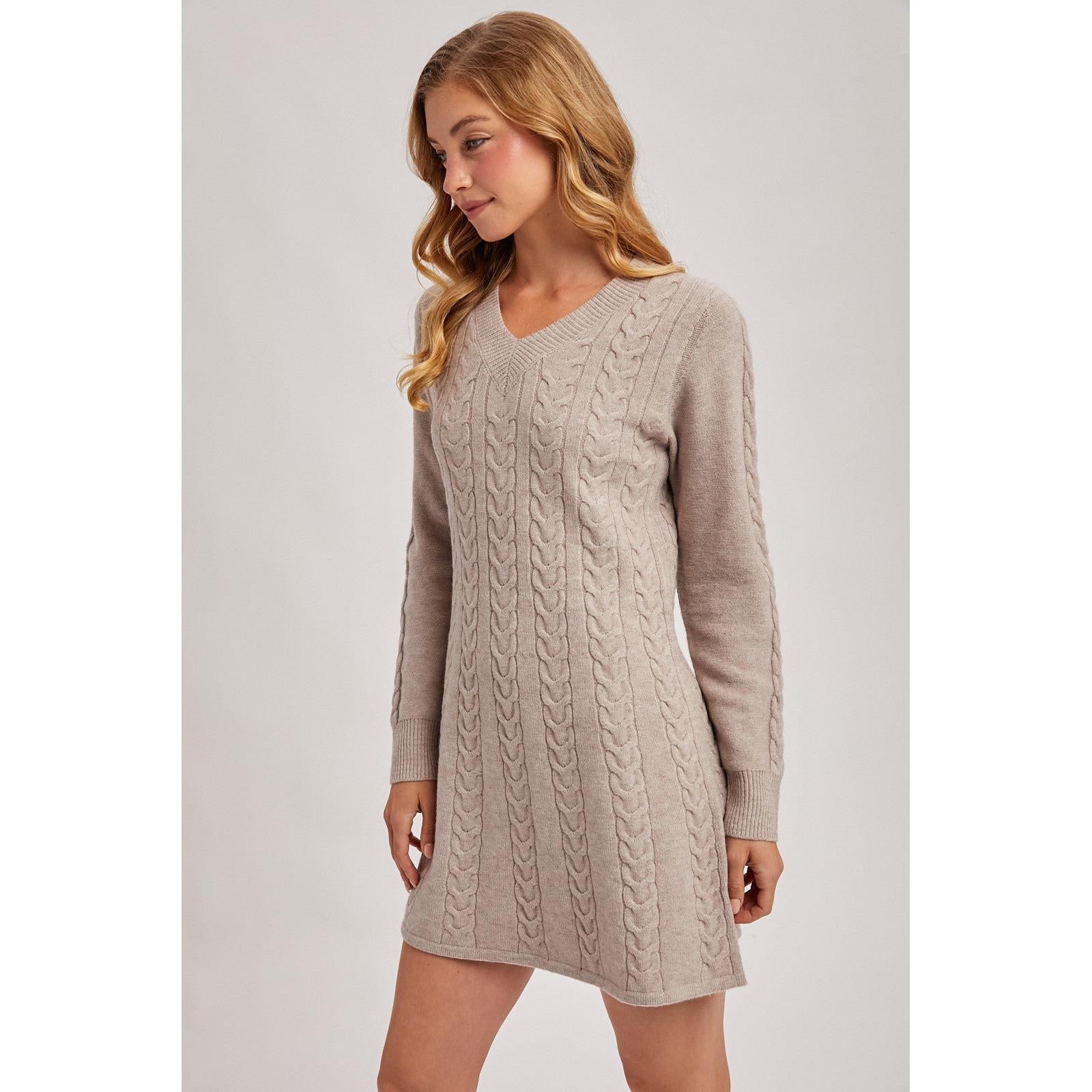 Cable Knit Sweater Dress || Mushroom