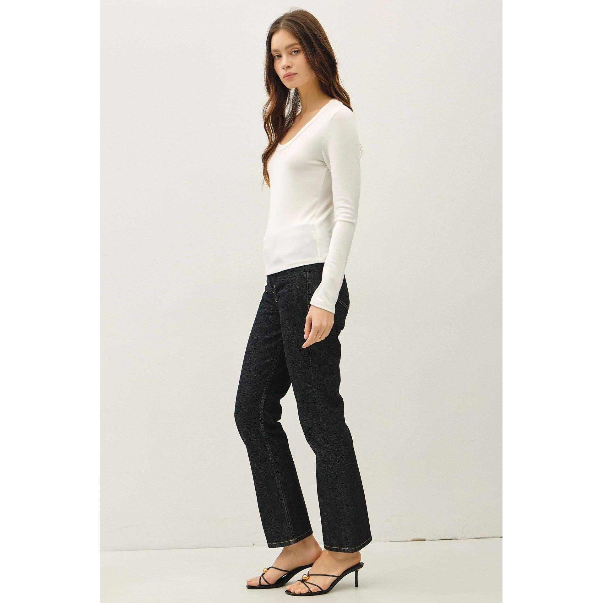 Soft Jersey U Neck Long Sleeve