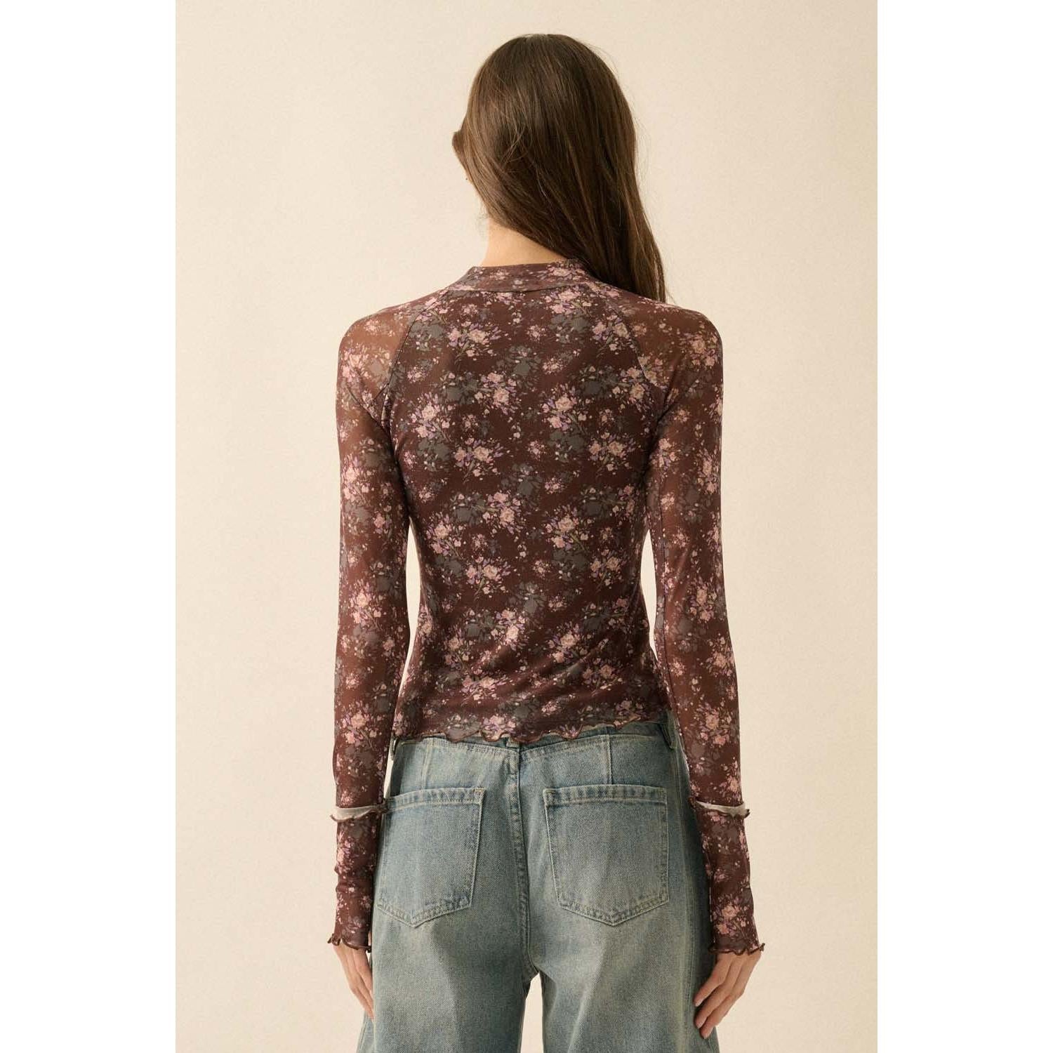 Floral Mesh Top || Brown