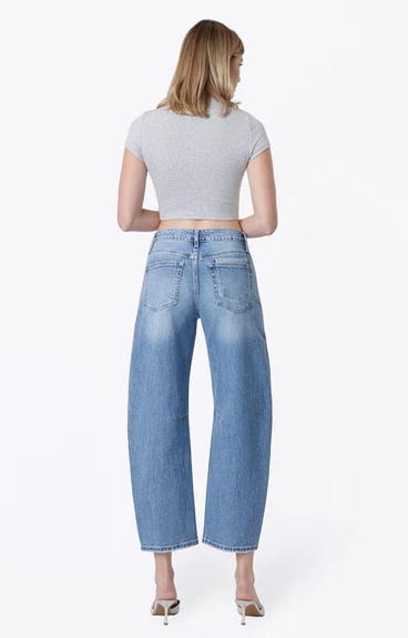 Vervet High Rise Patchwork Crop Barrel Jeans || Awesomely